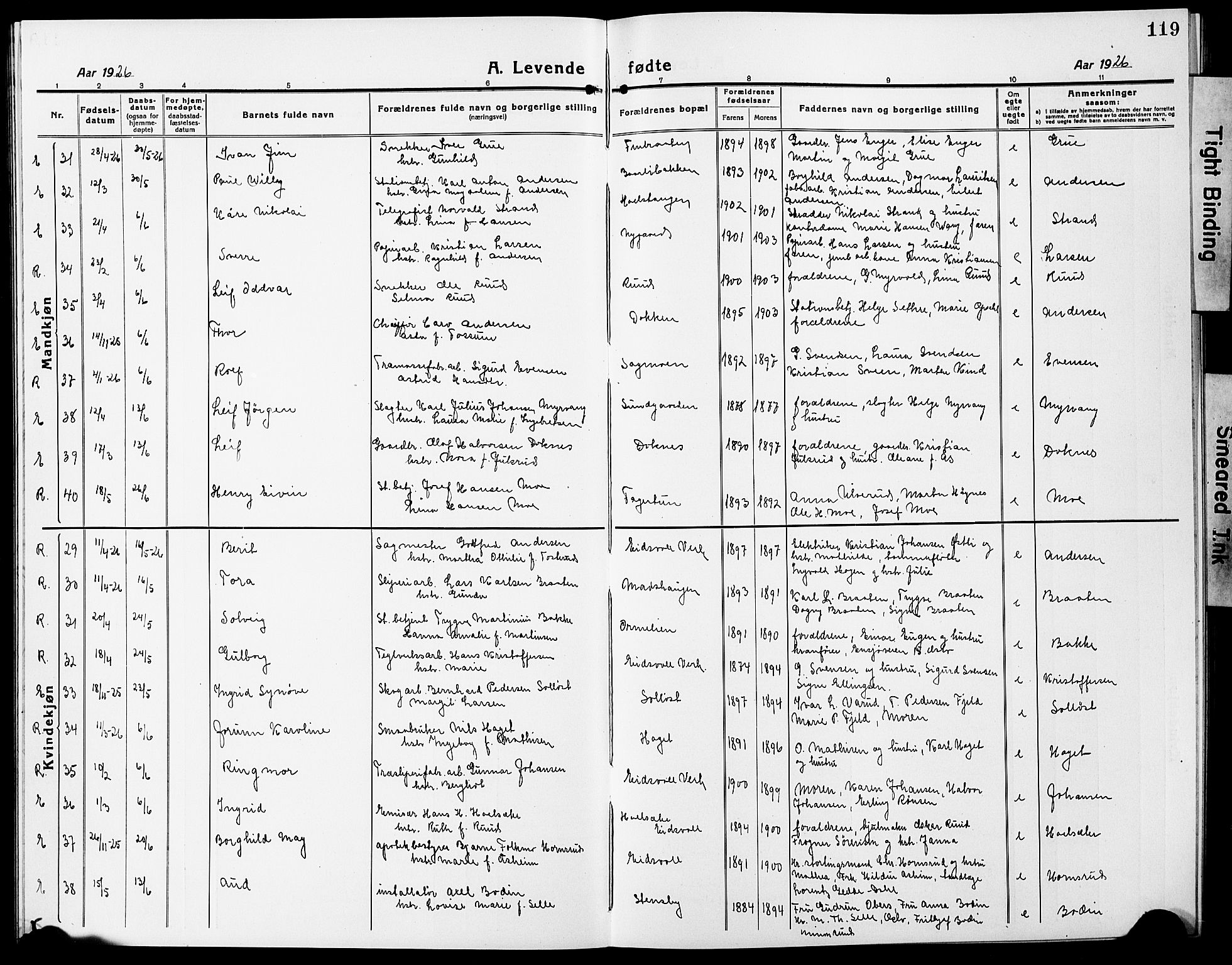 Eidsvoll prestekontor Kirkebøker, AV/SAO-A-10888/G/Ga/L0010: Parish register (copy) no. I 10, 1919-1929, p. 119