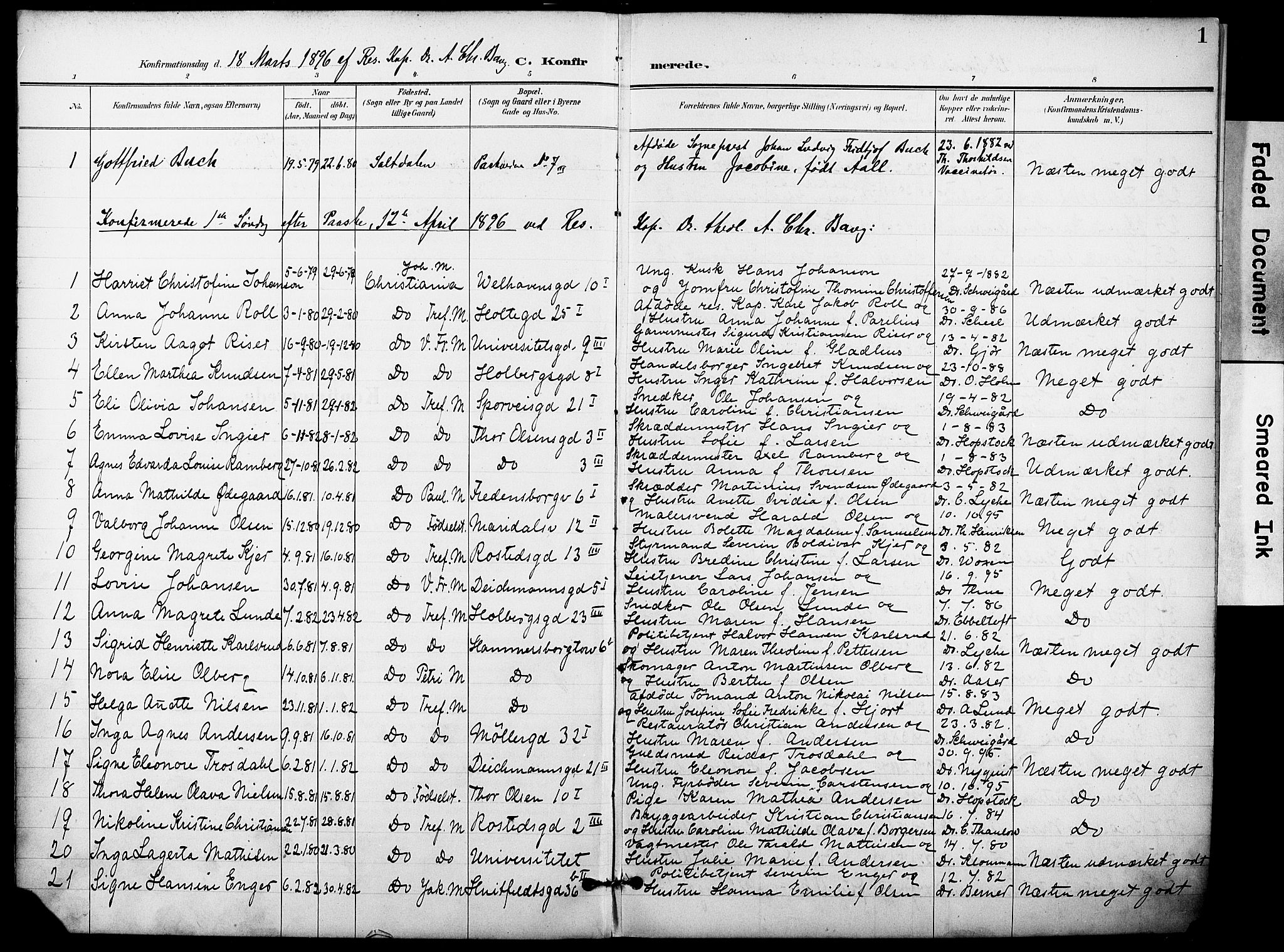 Trefoldighet prestekontor Kirkebøker, SAO/A-10882/F/Fb/L0004: Parish register (official) no. II 4, 1896-1915, p. 1
