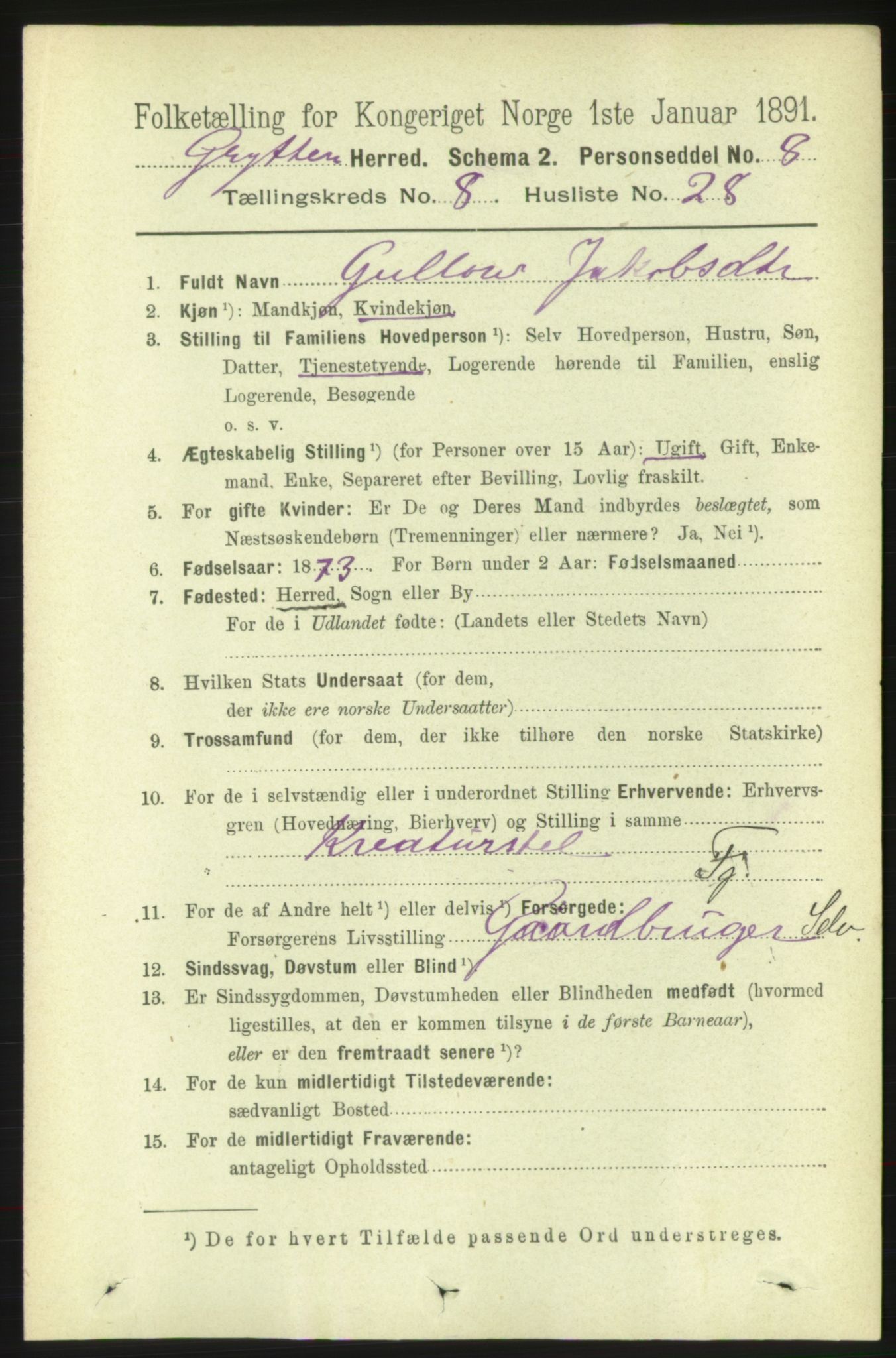 RA, 1891 census for 1539 Grytten, 1891, p. 3314