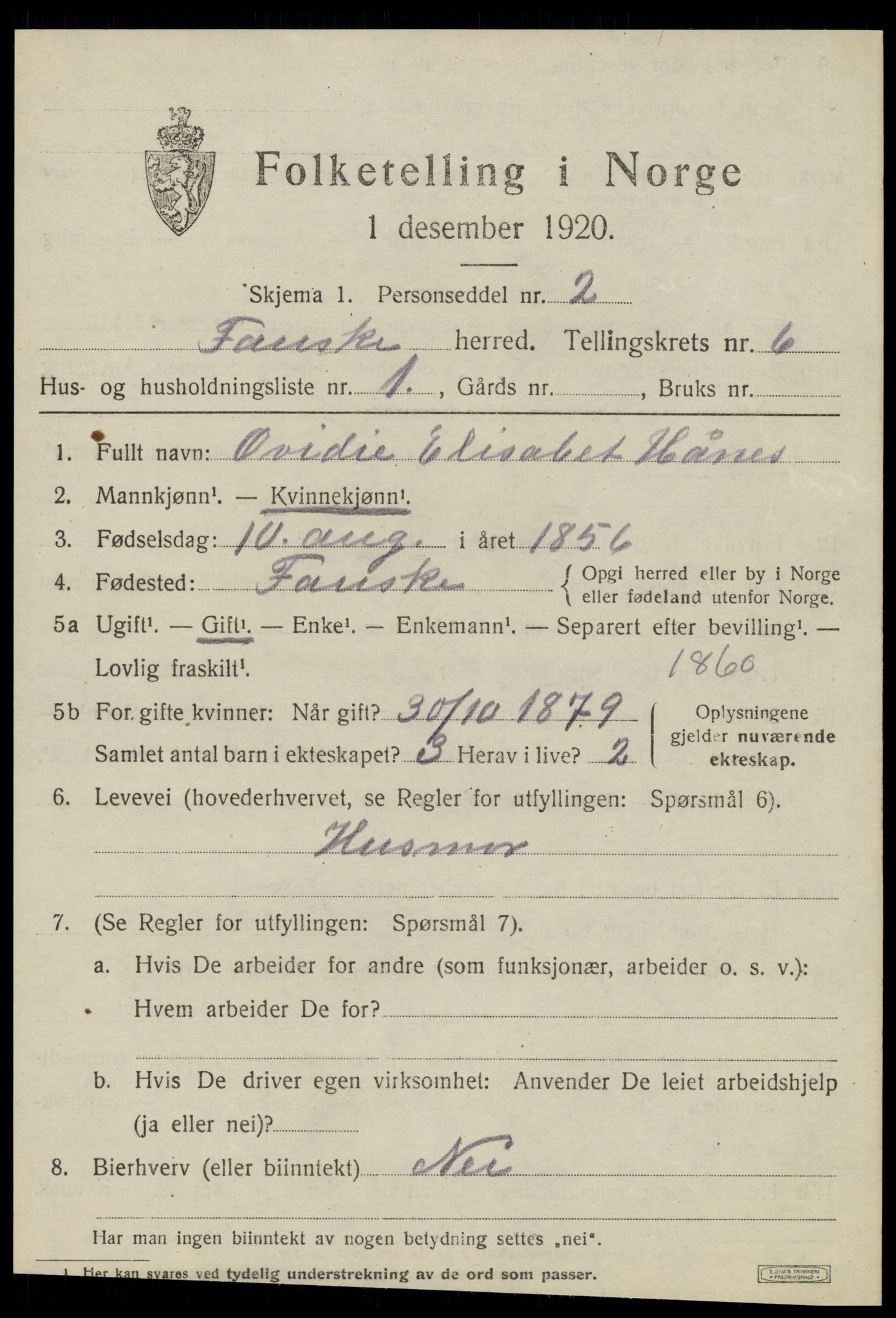 SAT, 1920 census for Fauske, 1920, p. 5434