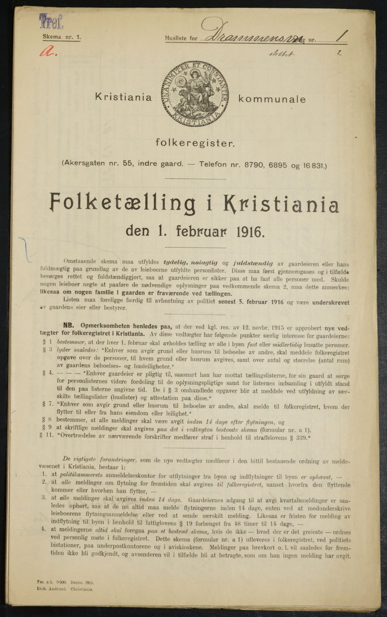 OBA, Municipal Census 1916 for Kristiania, 1916, p. 16322