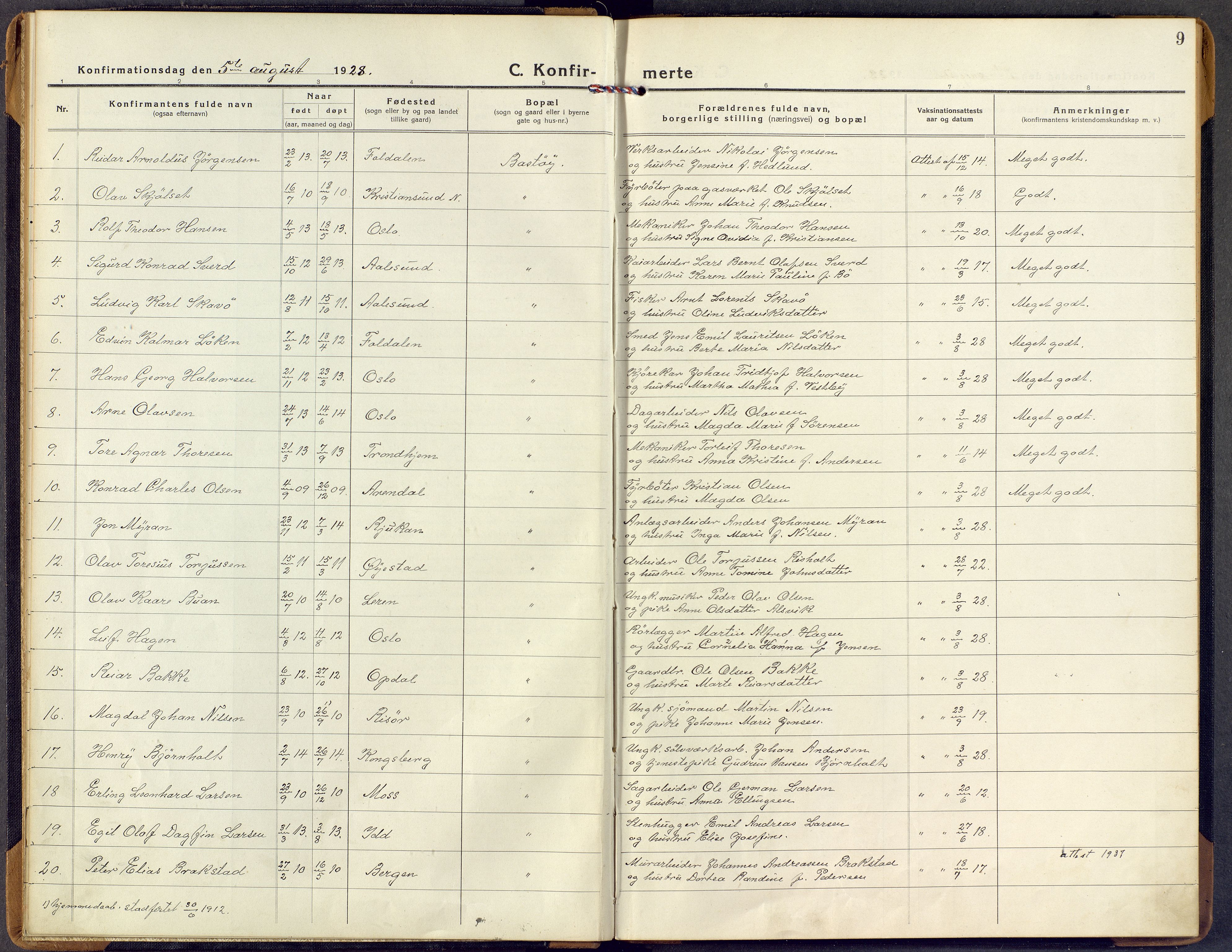 Borre kirkebøker, AV/SAKO-A-338/F/Fd/L0001: Parish register (official) no. IV 1, 1922-1964, p. 9