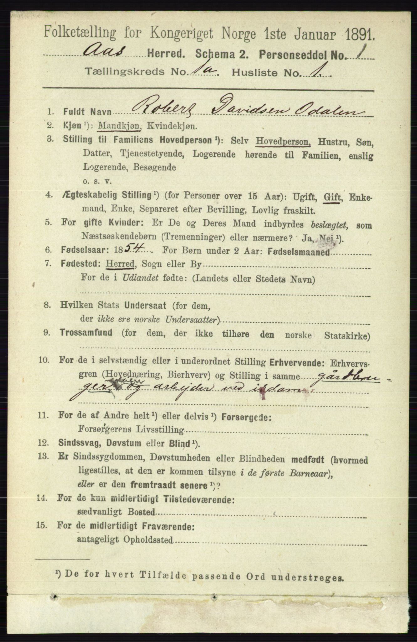 RA, 1891 census for 0214 Ås, 1891, p. 110