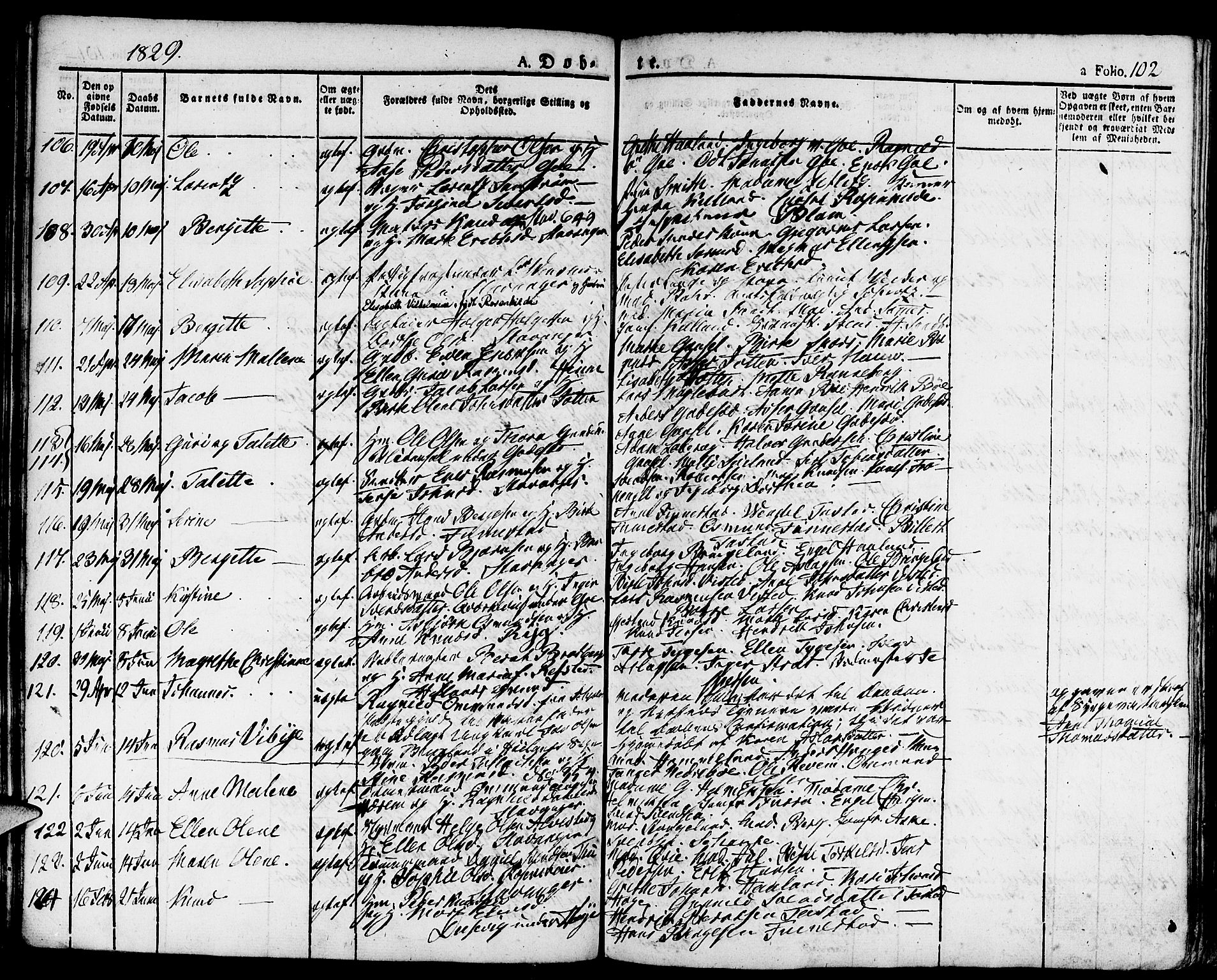 Domkirken sokneprestkontor, SAST/A-101812/001/30/30BA/L0009: Parish register (official) no. A 9, 1821-1832, p. 102
