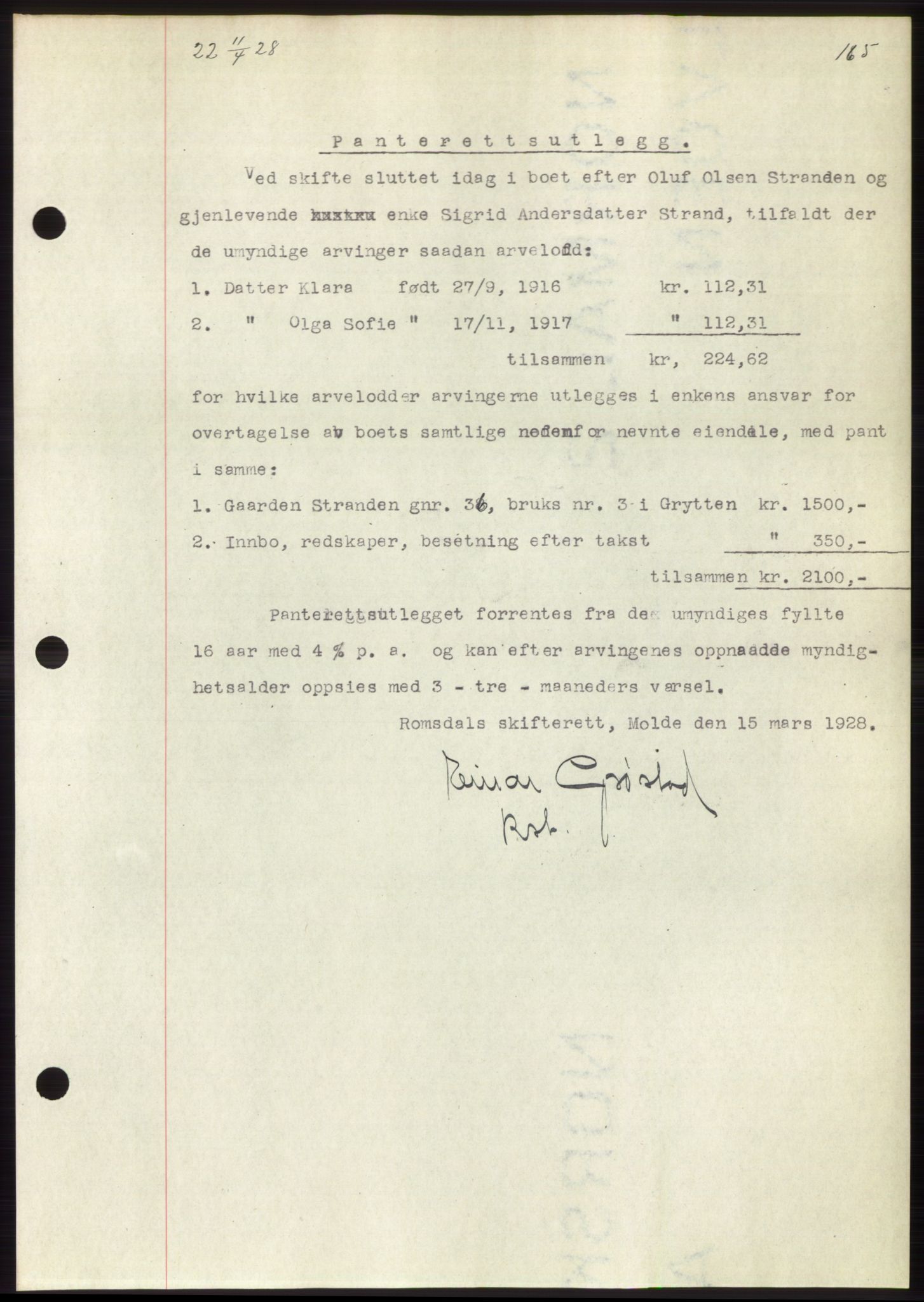 Romsdal sorenskriveri, AV/SAT-A-4149/1/2/2C/L0054: Mortgage book no. 48, 1928-1928, Deed date: 11.04.1928