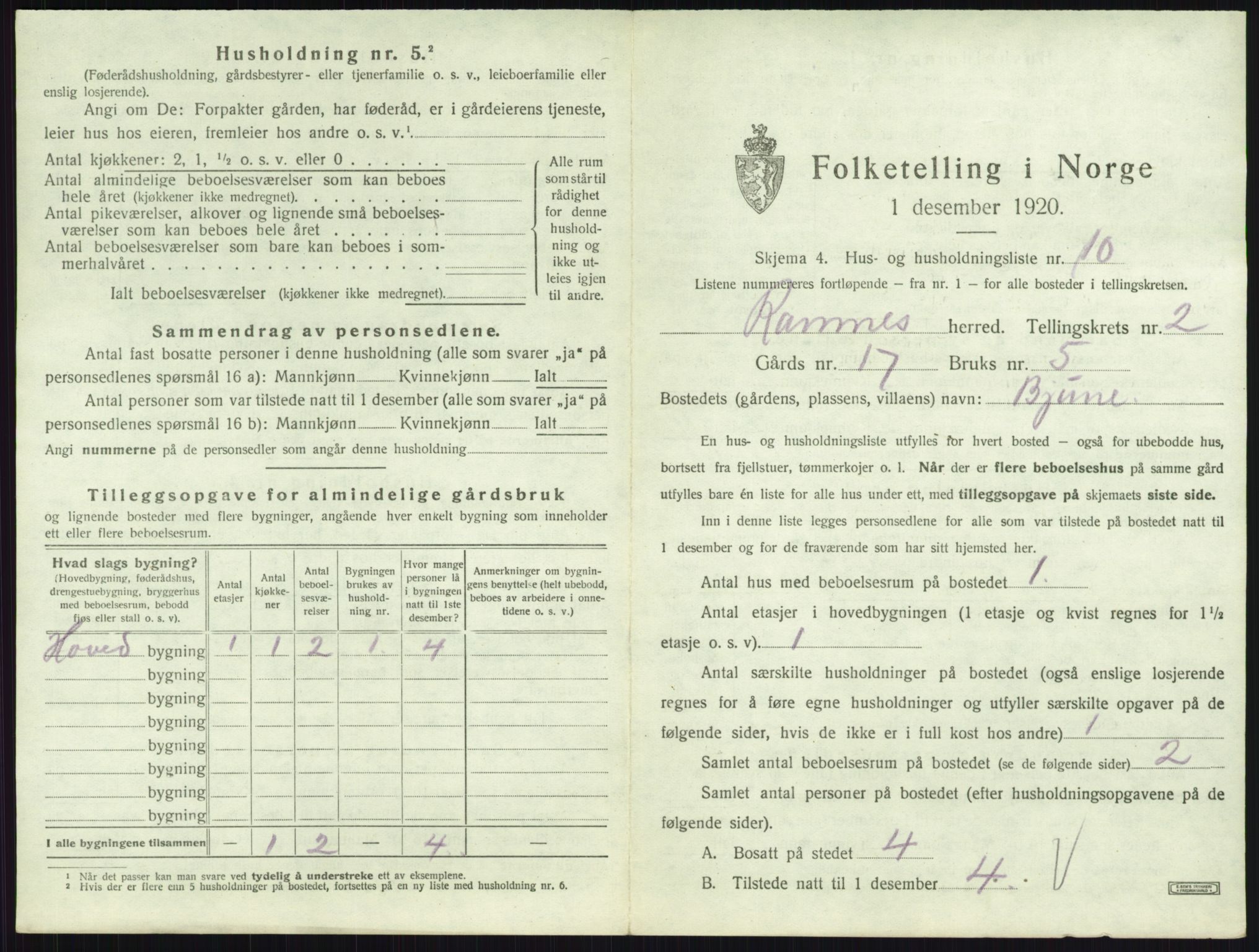 SAKO, 1920 census for Ramnes, 1920, p. 190