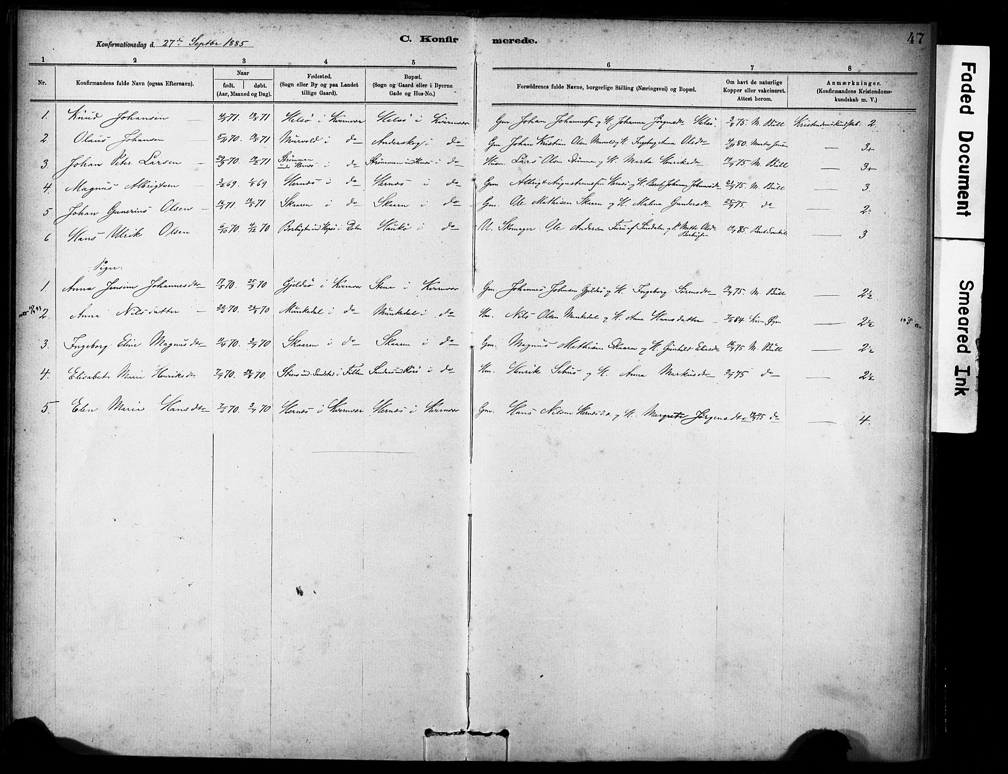 Ministerialprotokoller, klokkerbøker og fødselsregistre - Sør-Trøndelag, SAT/A-1456/635/L0551: Parish register (official) no. 635A01, 1882-1899, p. 47