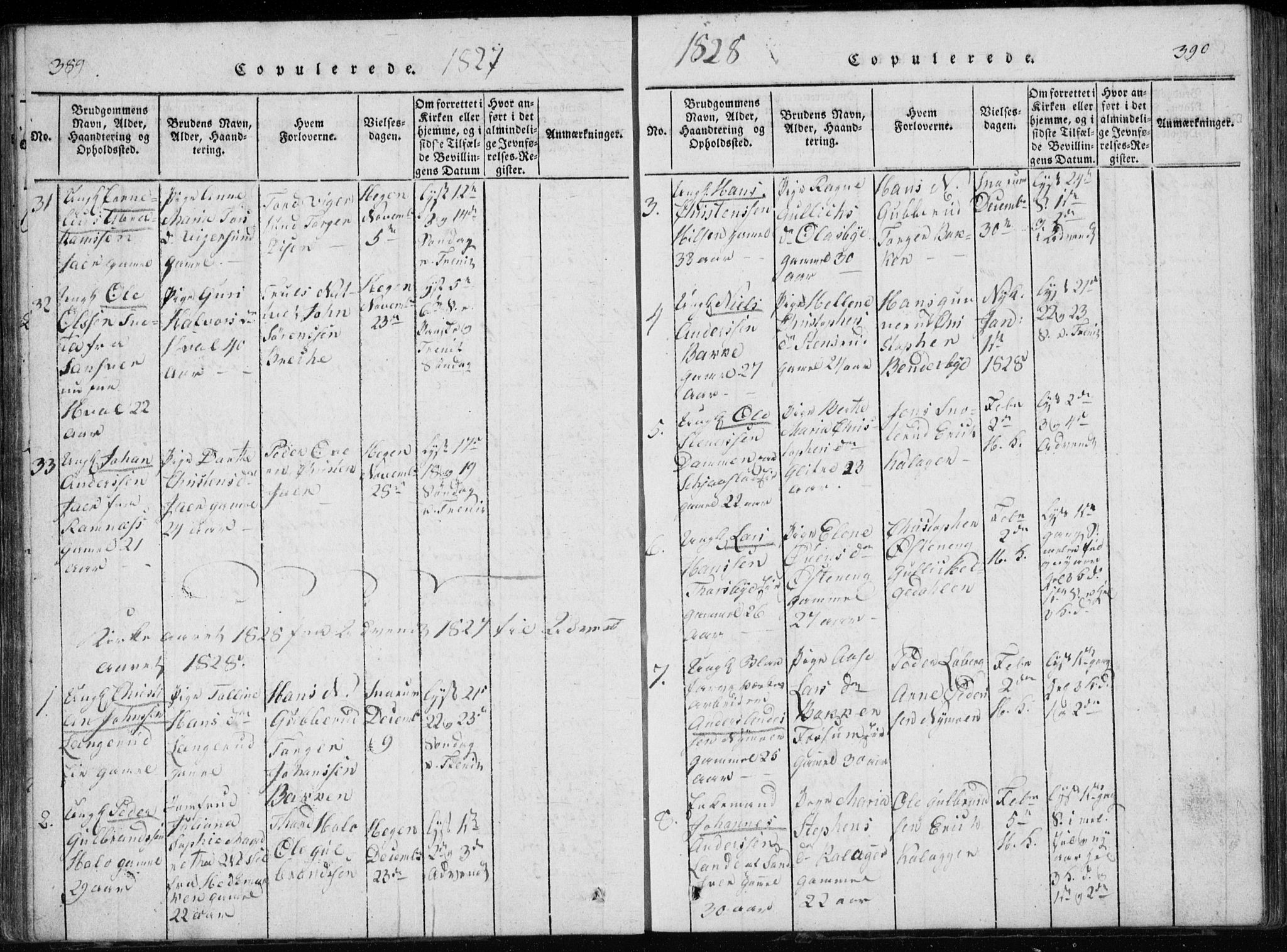 Modum kirkebøker, AV/SAKO-A-234/G/Ga/L0002: Parish register (copy) no. I 2, 1824-1832, p. 389-390