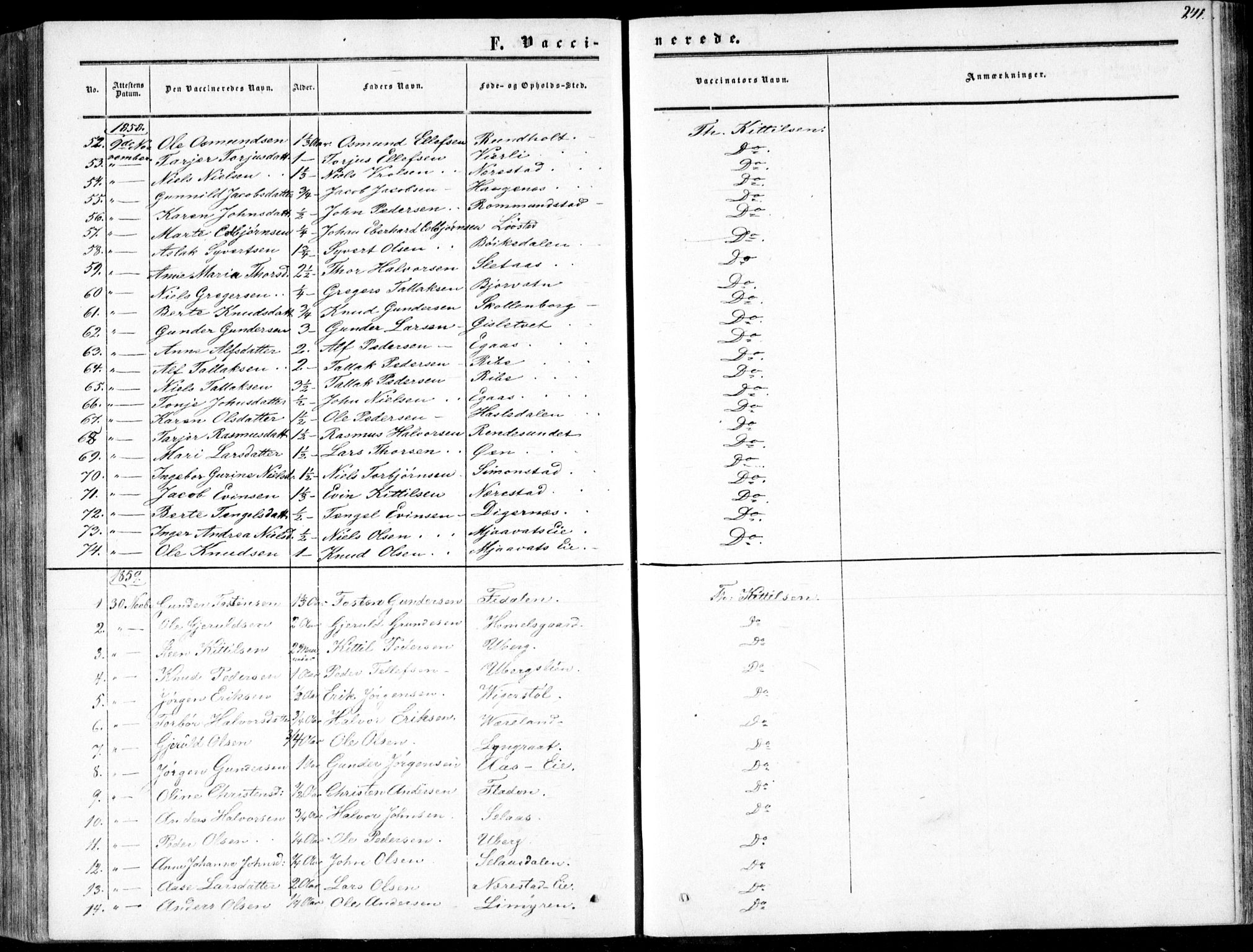 Gjerstad sokneprestkontor, SAK/1111-0014/F/Fa/Fab/L0003: Parish register (official) no. A 3, 1853-1878, p. 241