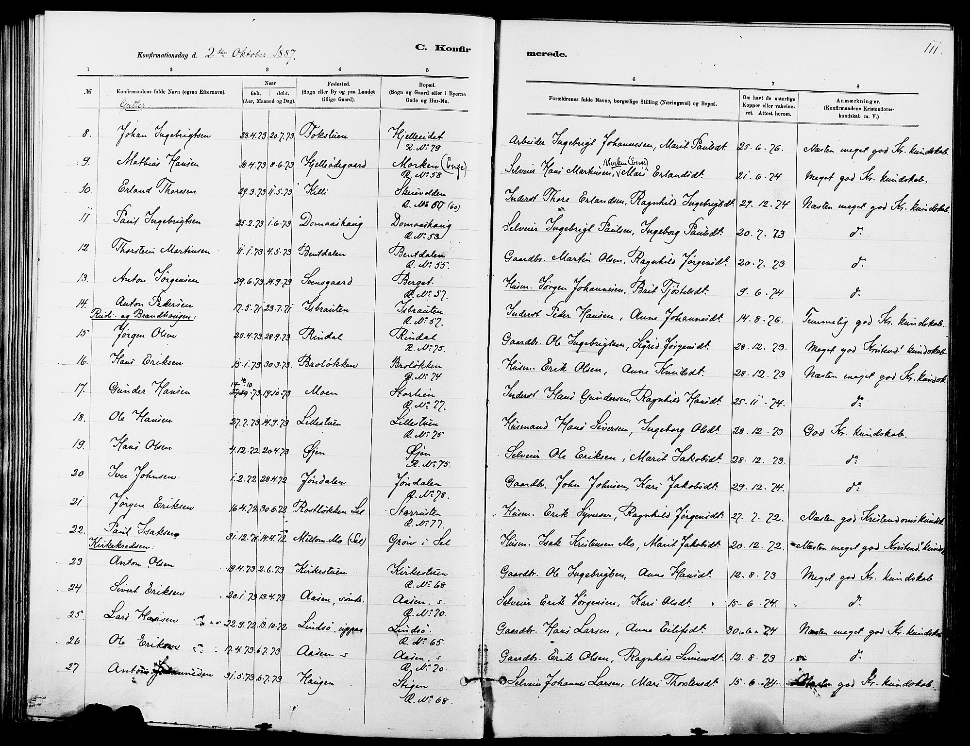 Dovre prestekontor, SAH/PREST-066/H/Ha/Haa/L0002: Parish register (official) no. 2, 1879-1890, p. 111