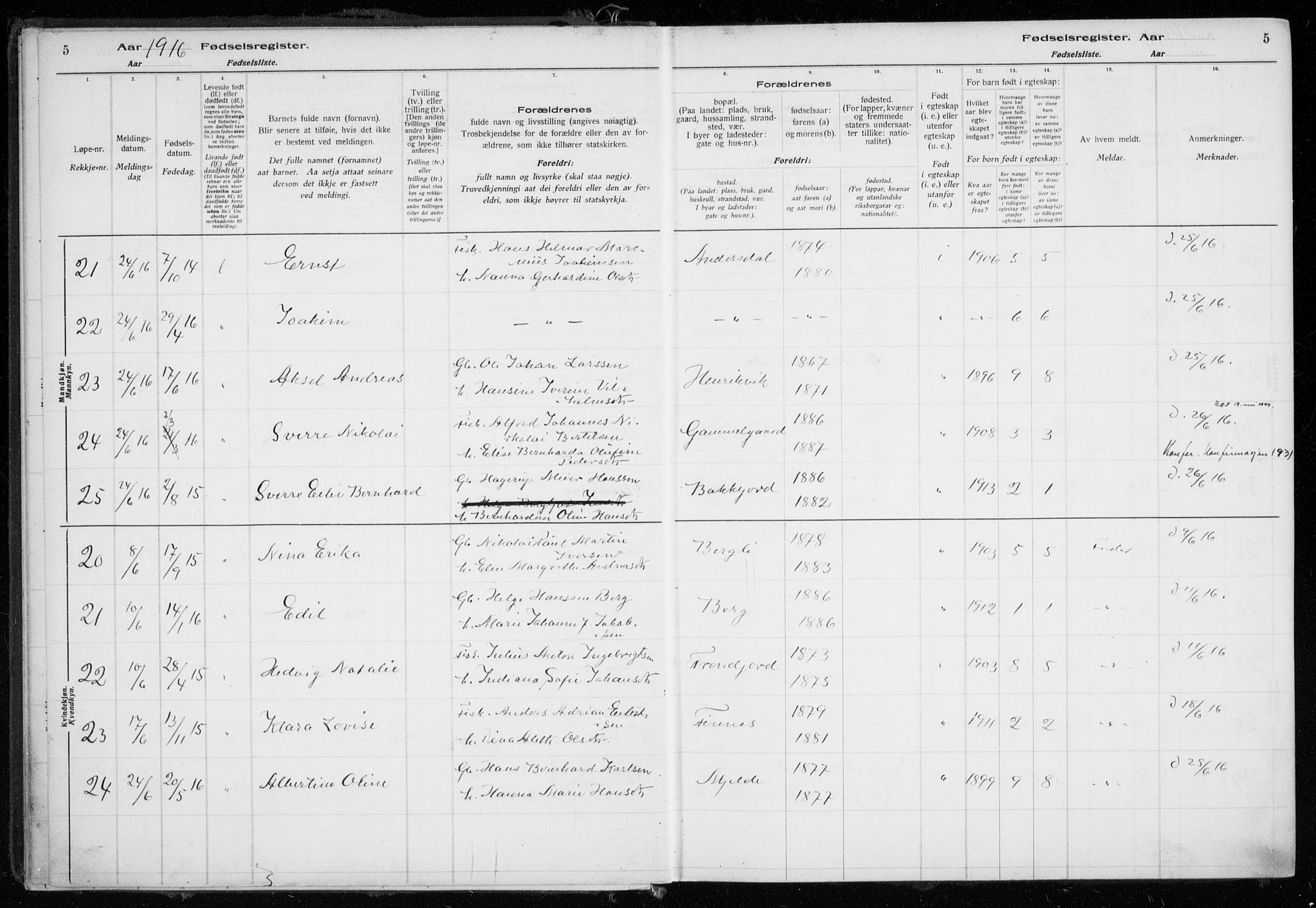 Tromsøysund sokneprestkontor, SATØ/S-1304/H/Ha/L0079: Birth register no. 79, 1916-1924, p. 5