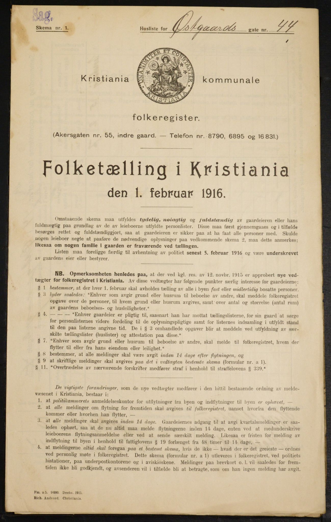 OBA, Municipal Census 1916 for Kristiania, 1916, p. 133081