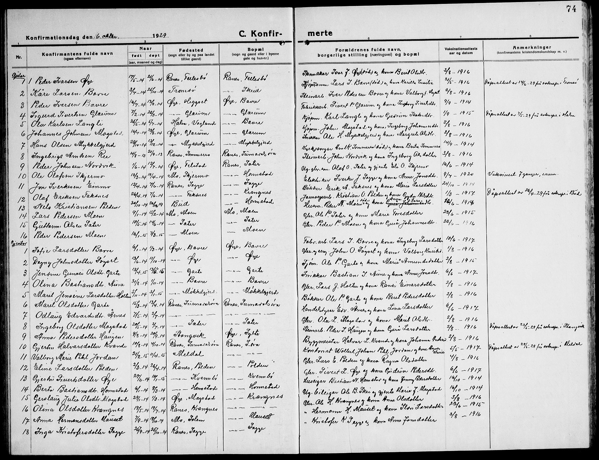 Ministerialprotokoller, klokkerbøker og fødselsregistre - Møre og Romsdal, AV/SAT-A-1454/596/L1060: Parish register (copy) no. 596C03, 1923-1944, p. 74