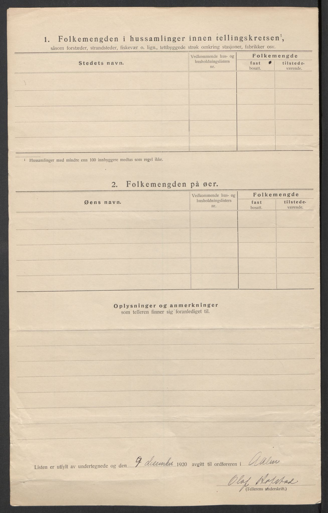 SAT, 1920 census for Ålen, 1920, p. 20