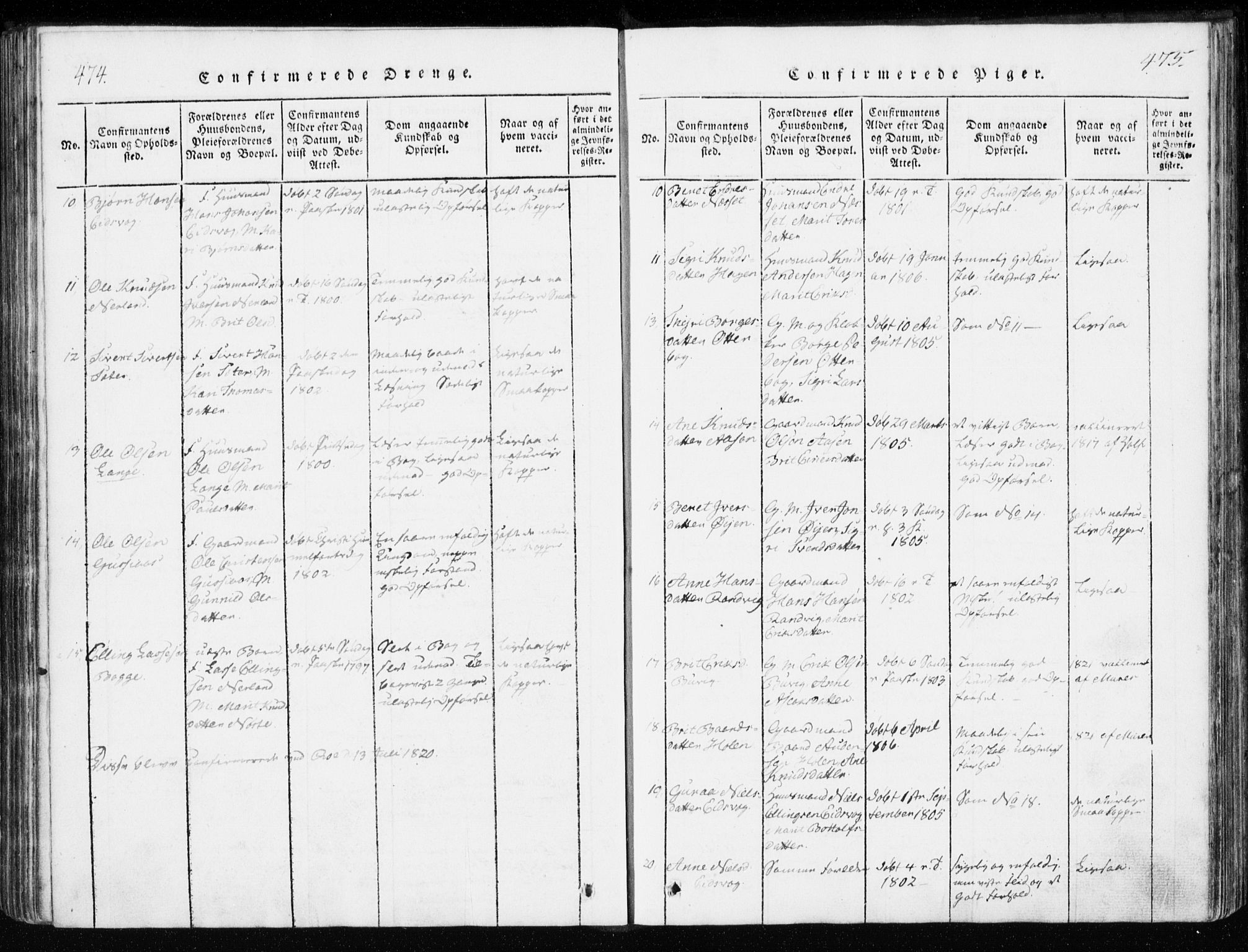 Ministerialprotokoller, klokkerbøker og fødselsregistre - Møre og Romsdal, AV/SAT-A-1454/551/L0623: Parish register (official) no. 551A03, 1818-1831, p. 474-475