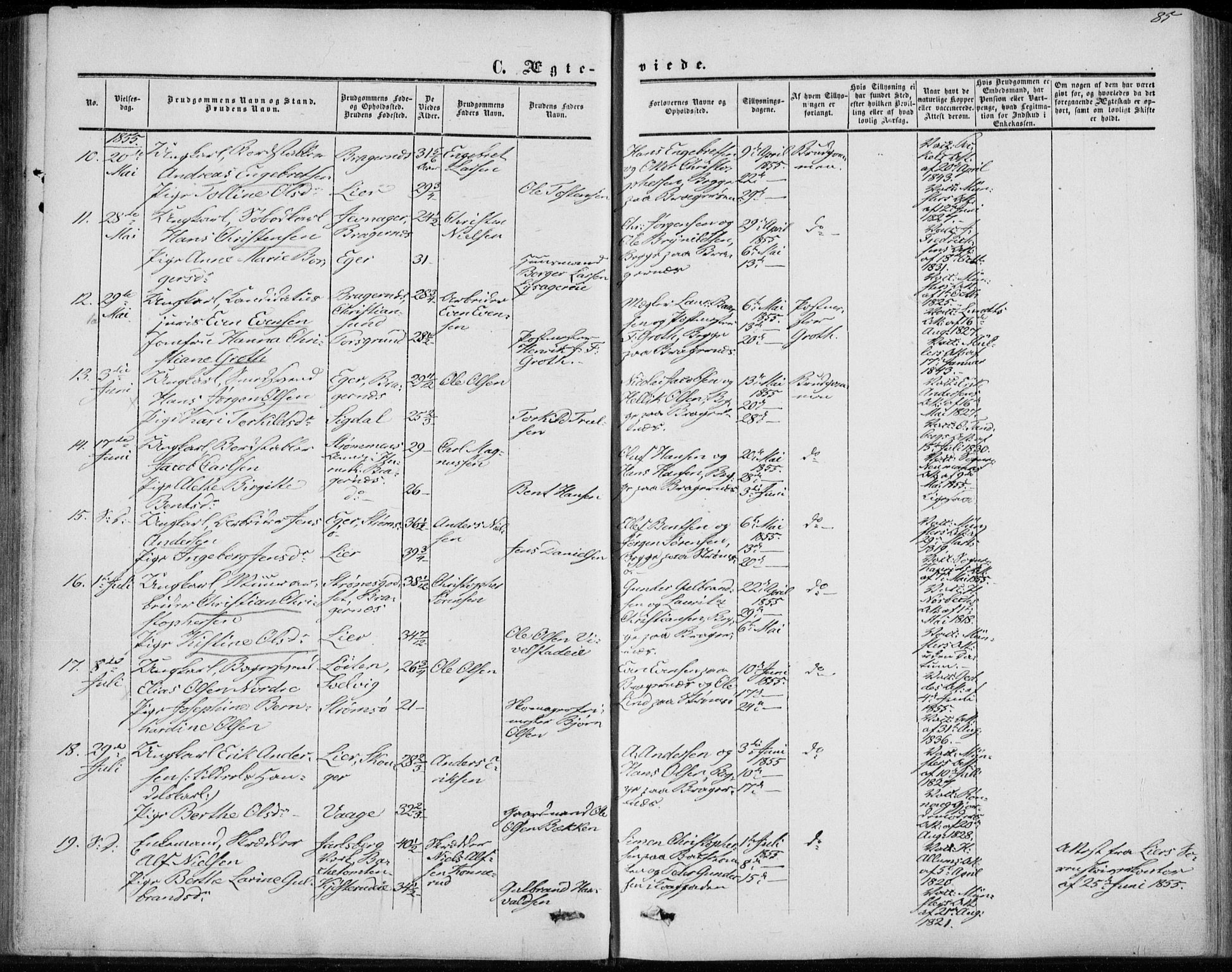 Bragernes kirkebøker, AV/SAKO-A-6/F/Fc/L0002: Parish register (official) no. III 2, 1854-1865, p. 85