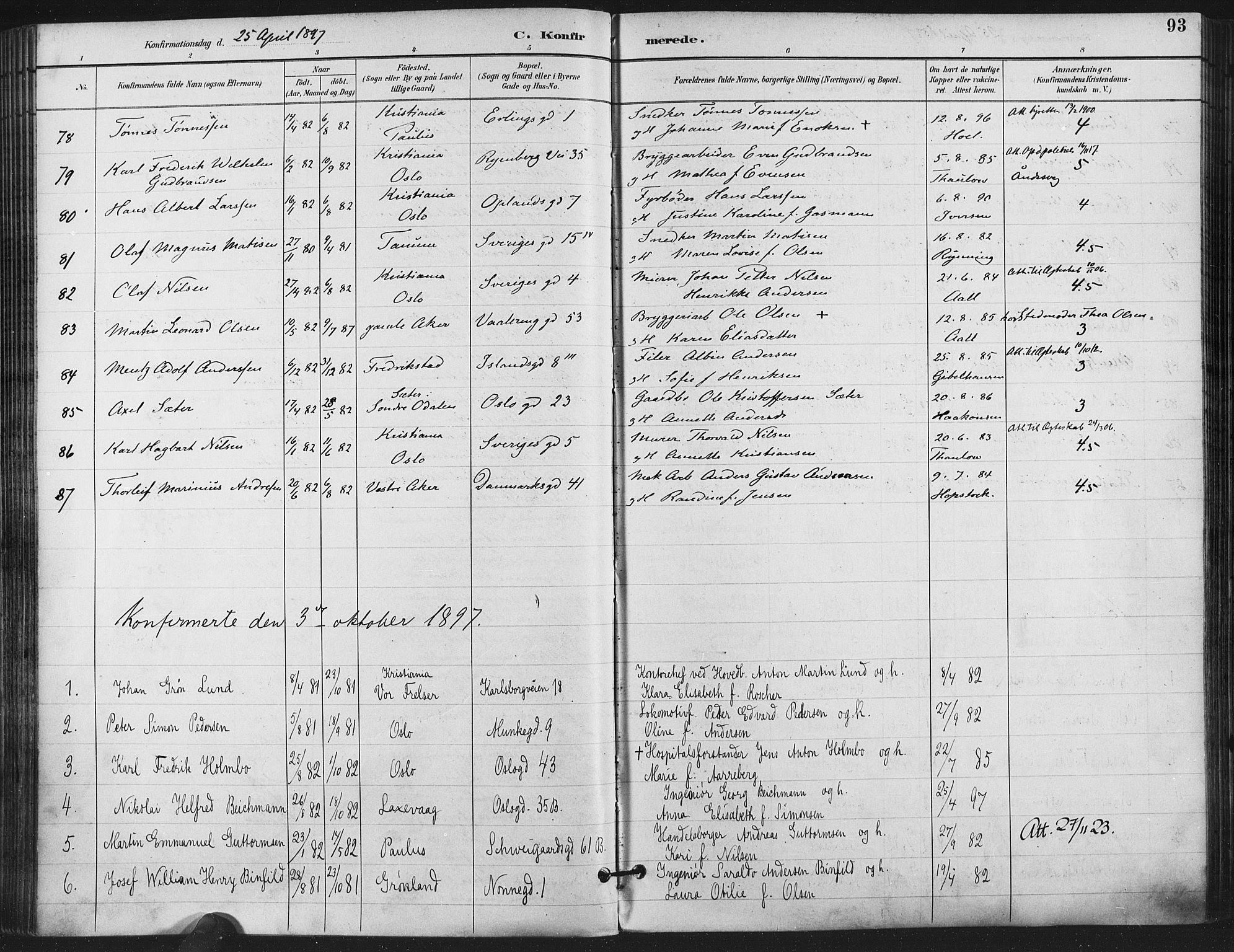 Gamlebyen prestekontor Kirkebøker, AV/SAO-A-10884/F/Fa/L0008: Parish register (official) no. 8, 1891-1908, p. 93