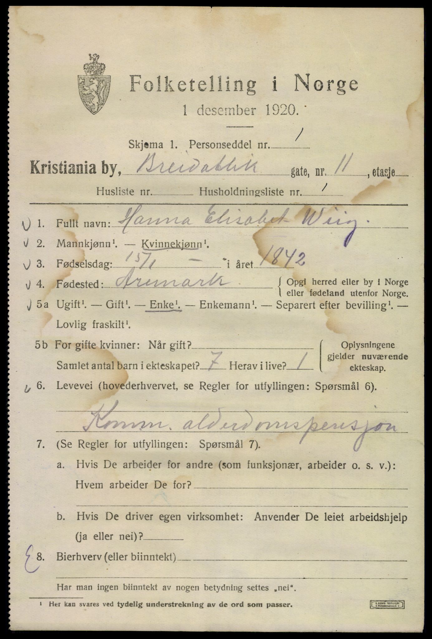 SAO, 1920 census for Kristiania, 1920, p. 171767