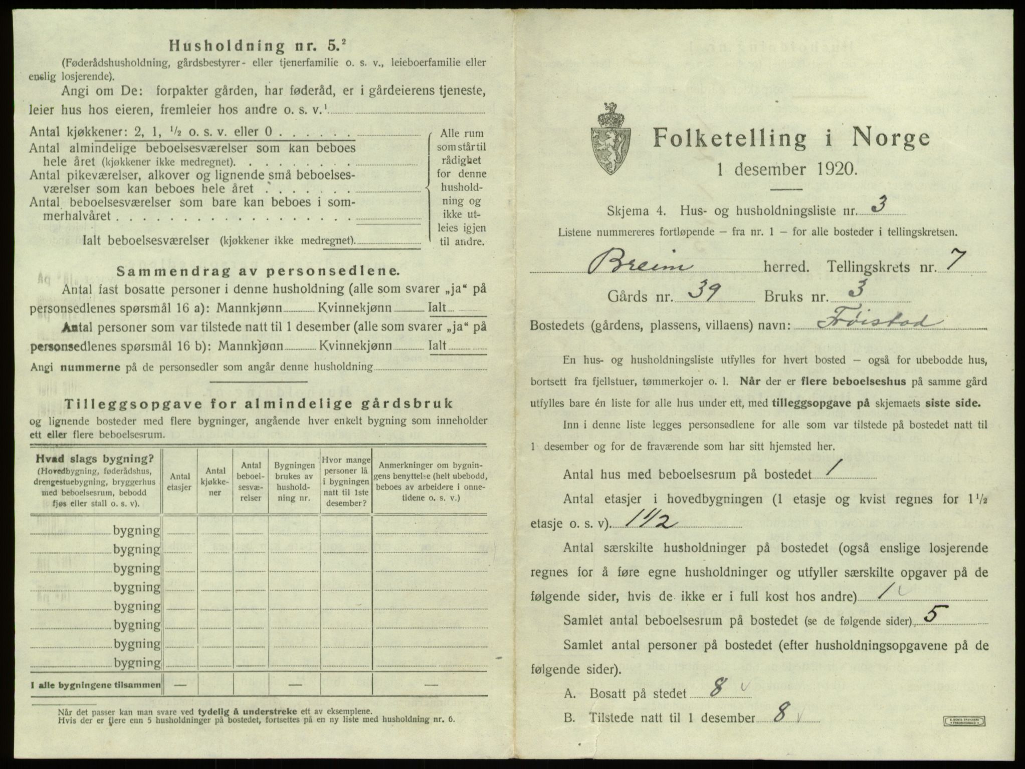 SAB, 1920 census for Breim, 1920, p. 521