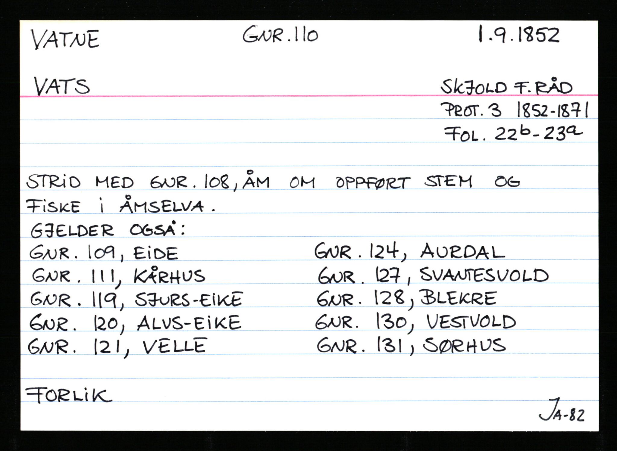 Statsarkivet i Stavanger, AV/SAST-A-101971/03/Y/Ym/L0065: Åstedskort sortert etter gårdsnavn: Vatland - Vervig, 1600-1950, p. 77