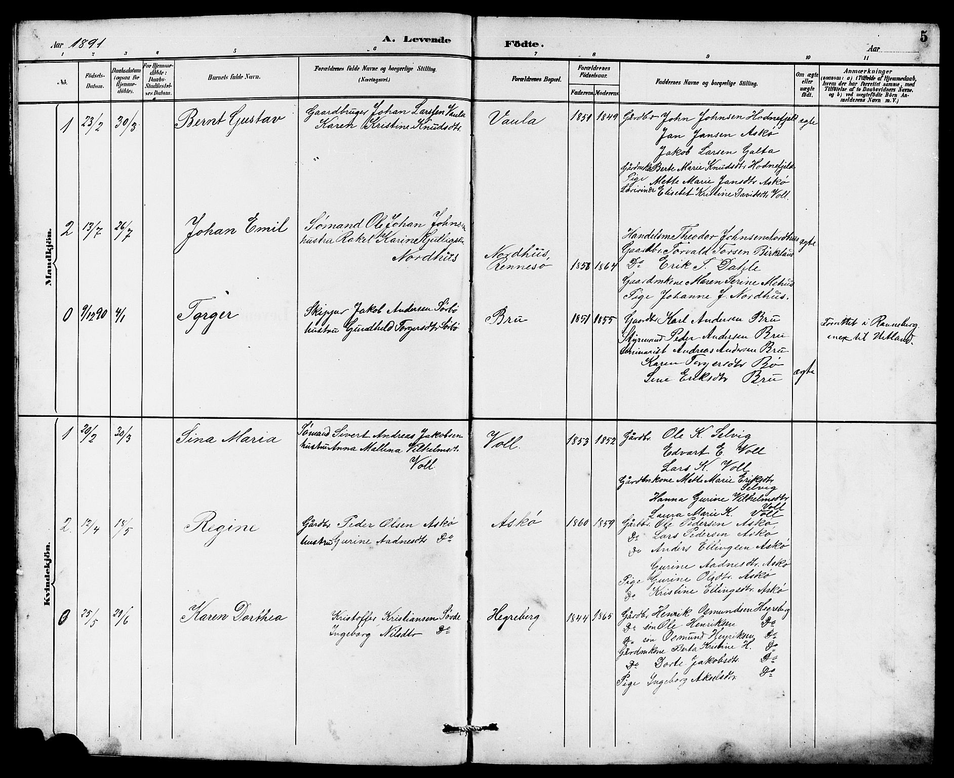 Rennesøy sokneprestkontor, SAST/A -101827/H/Ha/Hab/L0011: Parish register (copy) no. B 10, 1891-1908, p. 5