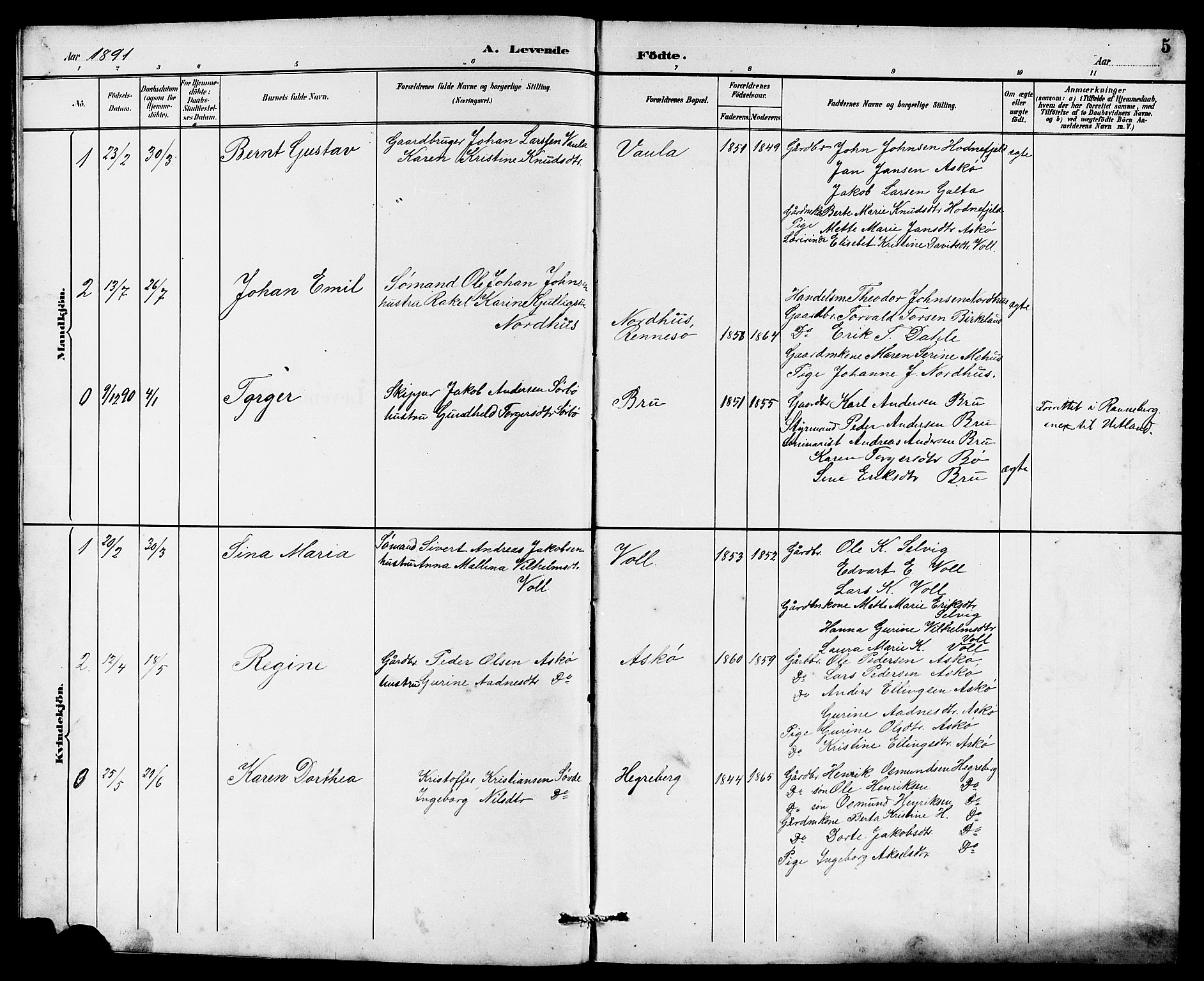 Rennesøy sokneprestkontor, AV/SAST-A -101827/H/Ha/Hab/L0011: Parish register (copy) no. B 10, 1891-1908, p. 5