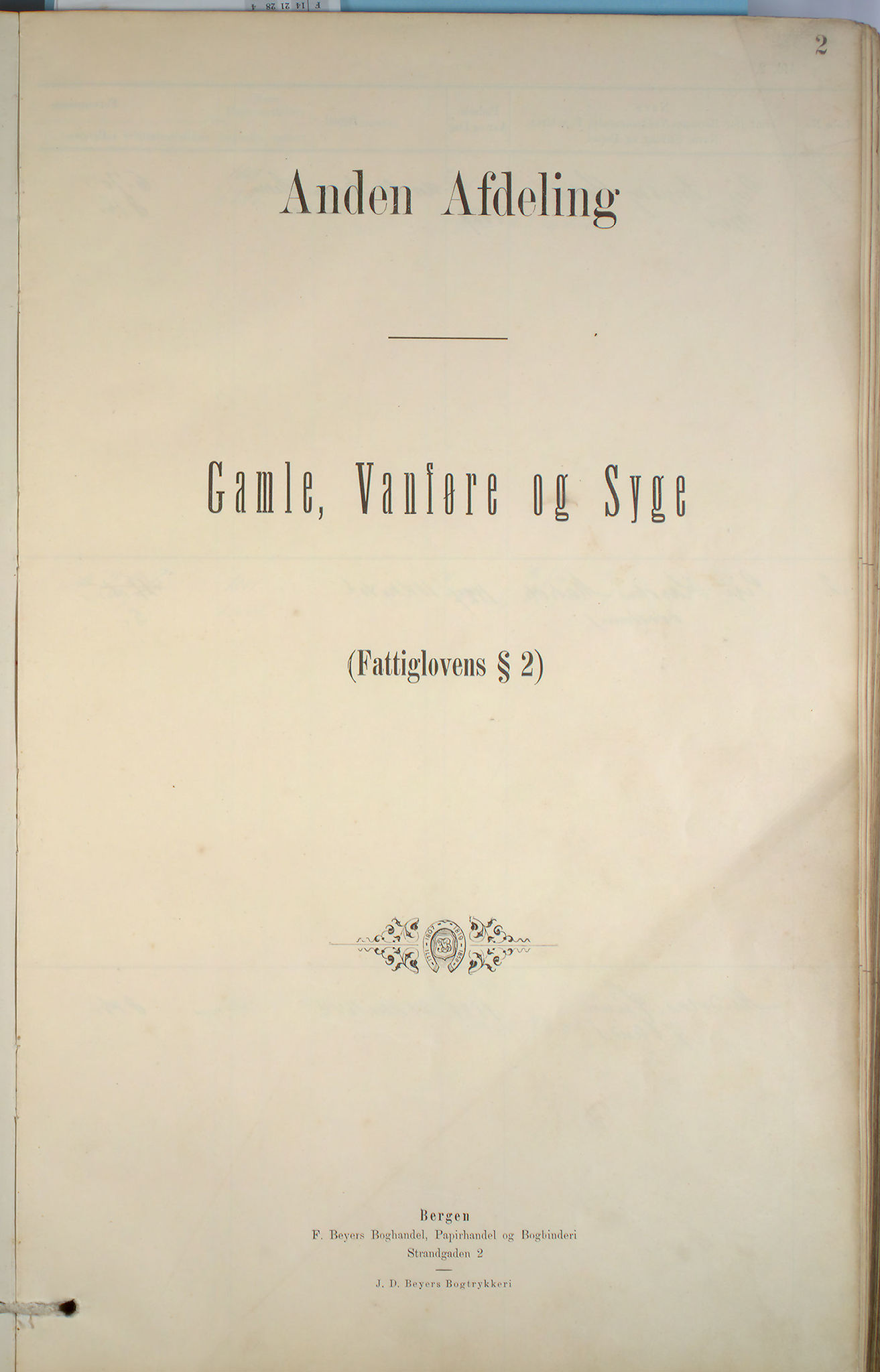 Bergen fattigvesen, BBA/-, 1886-1891, p. 2
