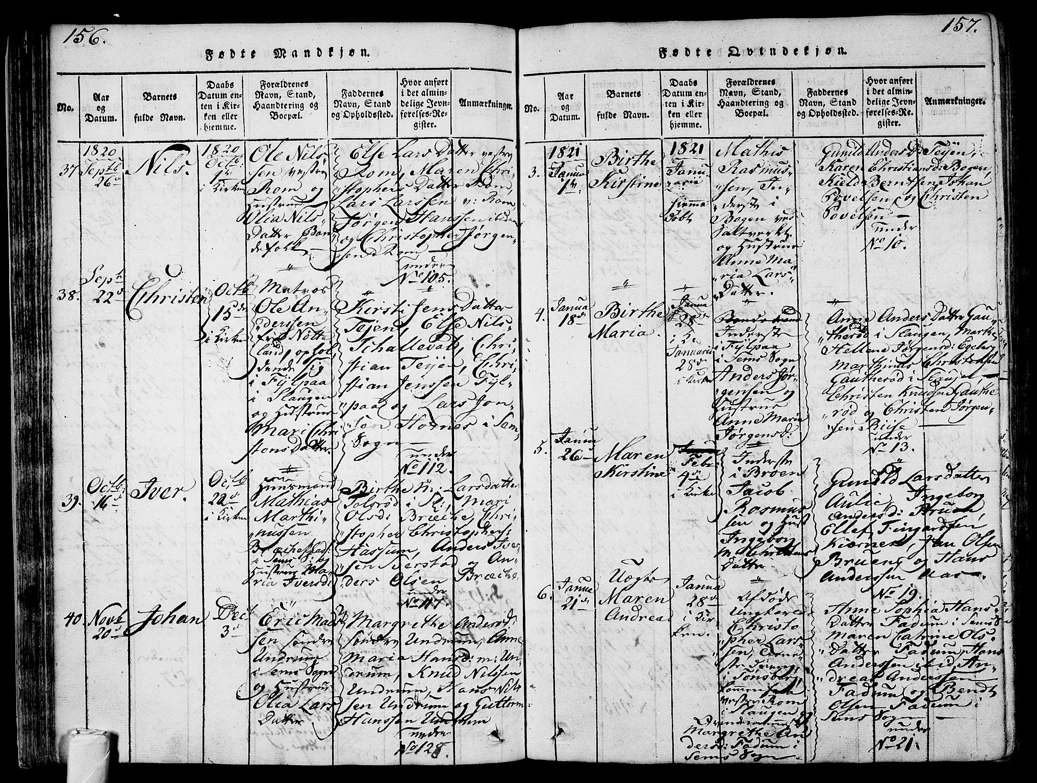 Sem kirkebøker, AV/SAKO-A-5/F/Fa/L0004: Parish register (official) no. I 4, 1814-1825, p. 156-157