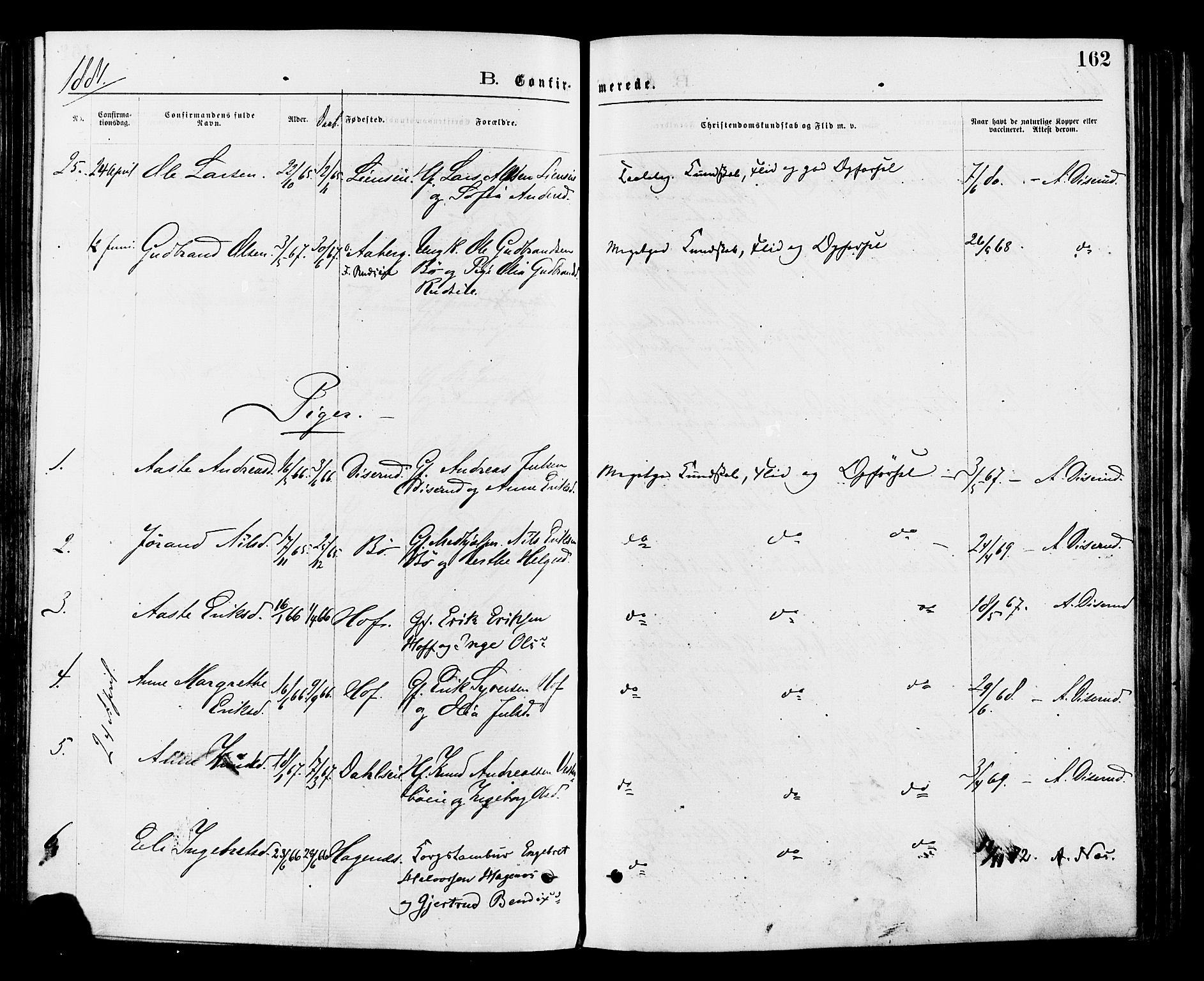 Nord-Aurdal prestekontor, AV/SAH-PREST-132/H/Ha/Haa/L0009: Parish register (official) no. 9, 1876-1882, p. 162