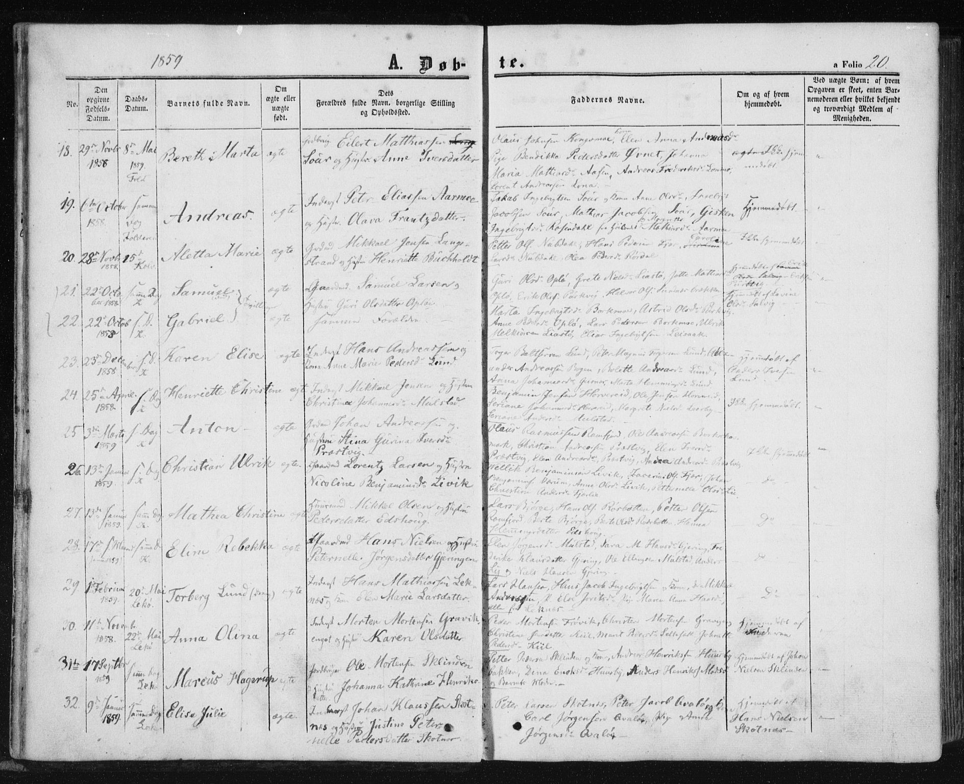 Ministerialprotokoller, klokkerbøker og fødselsregistre - Nord-Trøndelag, AV/SAT-A-1458/780/L0641: Parish register (official) no. 780A06, 1857-1874, p. 20