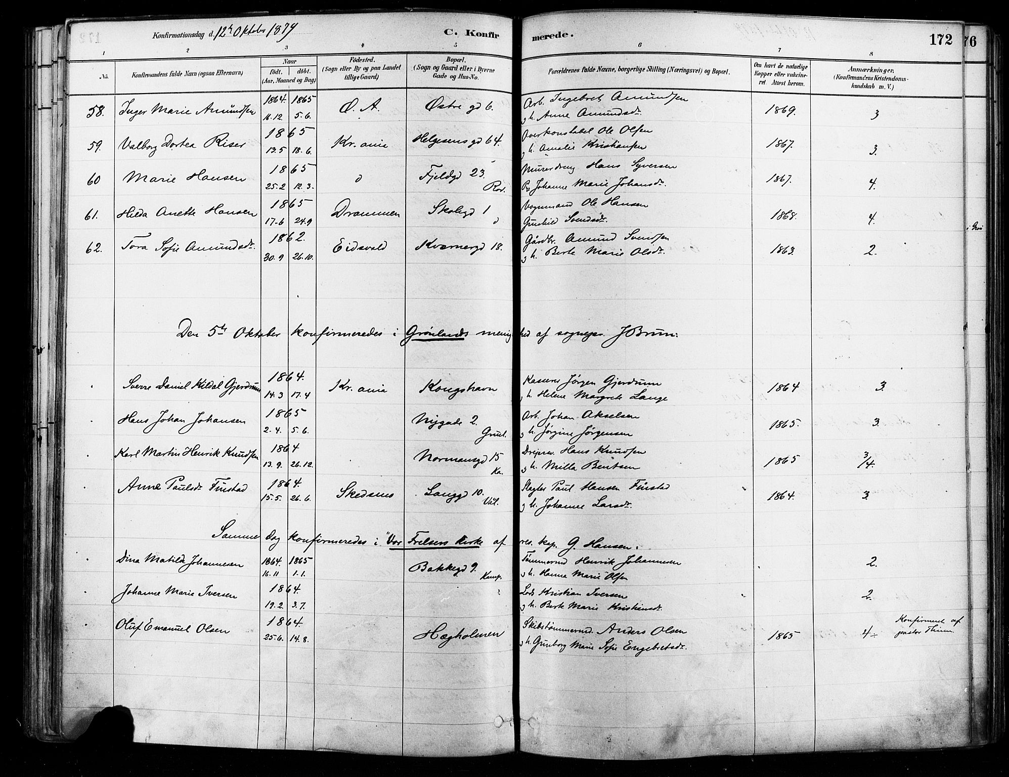 Østre Aker prestekontor Kirkebøker, AV/SAO-A-10840/F/Fa/L0006: Parish register (official) no. I 5, 1879-1882, p. 172