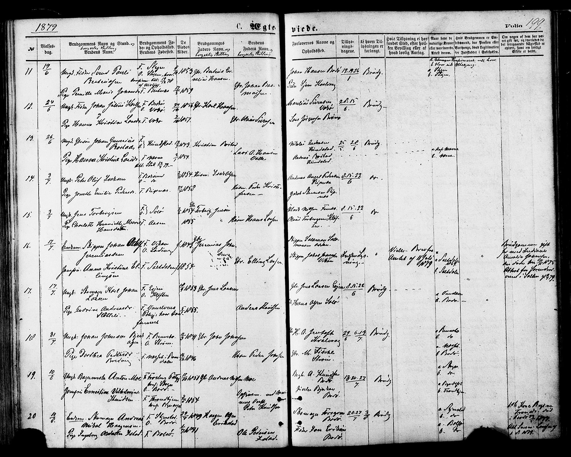 Ministerialprotokoller, klokkerbøker og fødselsregistre - Nordland, SAT/A-1459/801/L0009: Parish register (official) no. 801A09, 1876-1883, p. 199