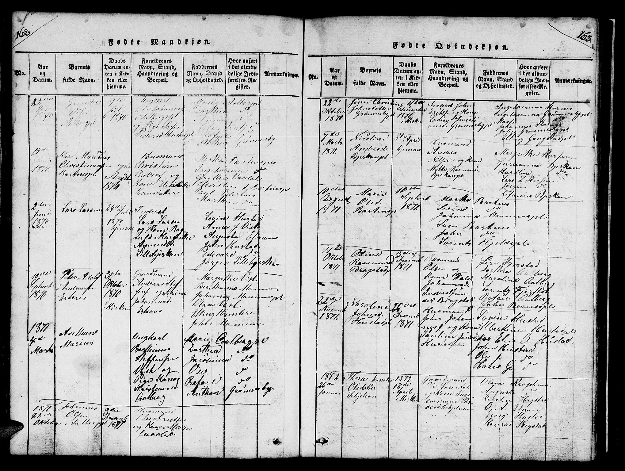 Ministerialprotokoller, klokkerbøker og fødselsregistre - Nord-Trøndelag, SAT/A-1458/732/L0317: Parish register (copy) no. 732C01, 1816-1881, p. 162-163