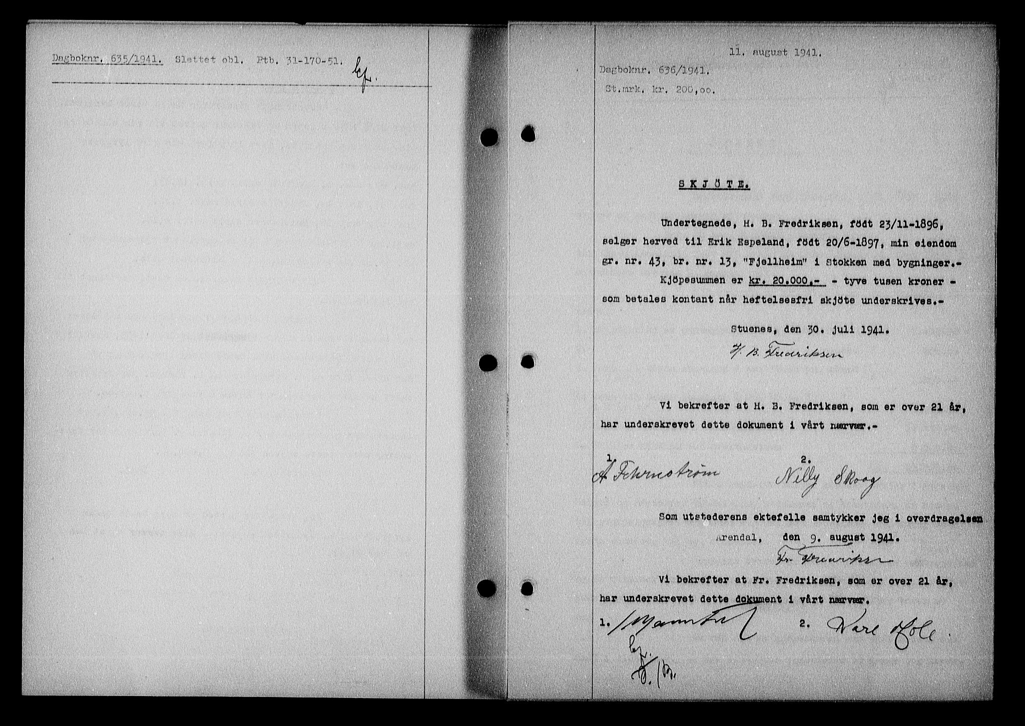 Nedenes sorenskriveri, AV/SAK-1221-0006/G/Gb/Gba/L0048: Mortgage book no. A-II, 1940-1941, Diary no: : 636/1941