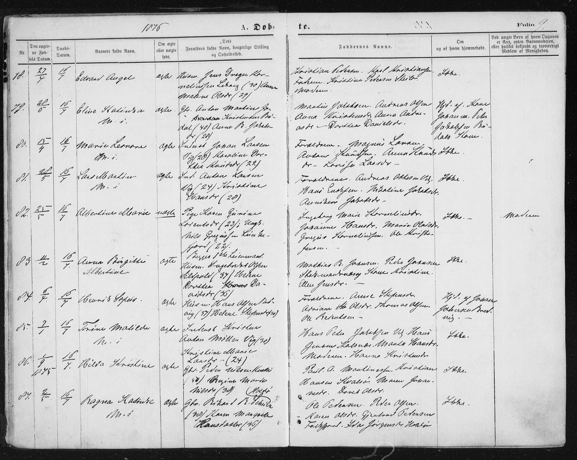 Ministerialprotokoller, klokkerbøker og fødselsregistre - Nordland, AV/SAT-A-1459/888/L1243: Parish register (official) no. 888A09, 1876-1879, p. 9