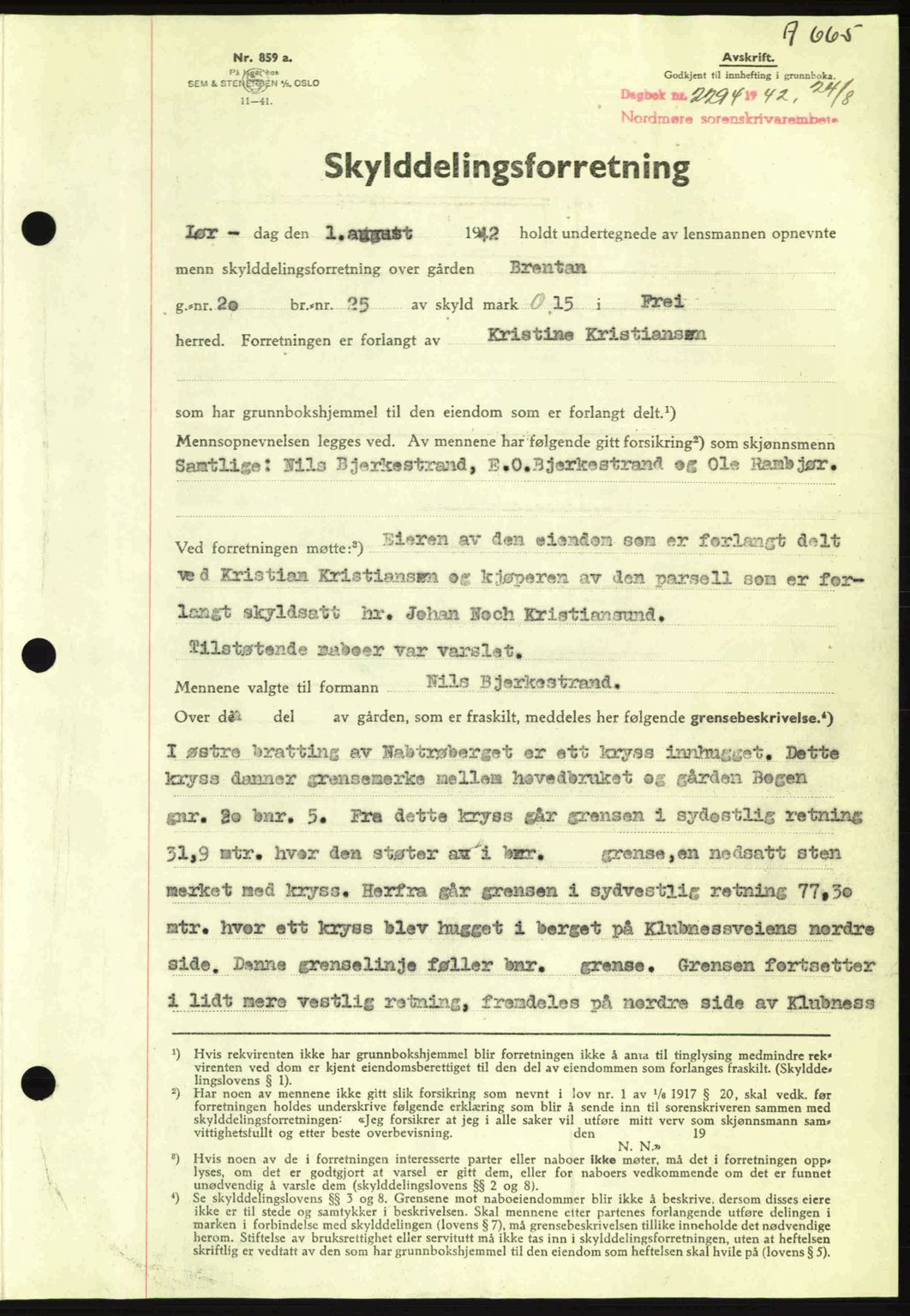 Nordmøre sorenskriveri, AV/SAT-A-4132/1/2/2Ca: Mortgage book no. A93, 1942-1942, Diary no: : 2294/1942