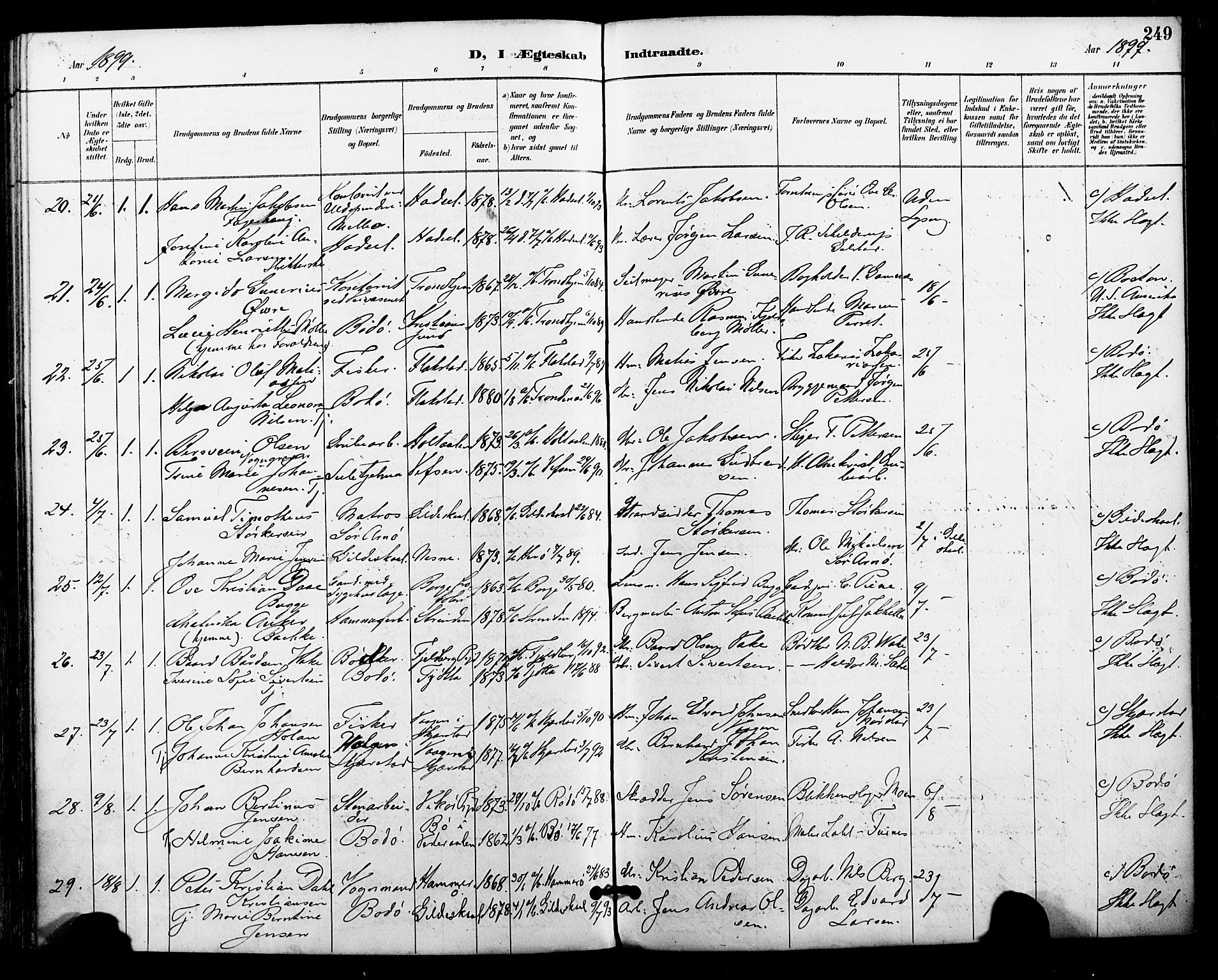 Ministerialprotokoller, klokkerbøker og fødselsregistre - Nordland, AV/SAT-A-1459/801/L0010: Parish register (official) no. 801A10, 1888-1899, p. 249