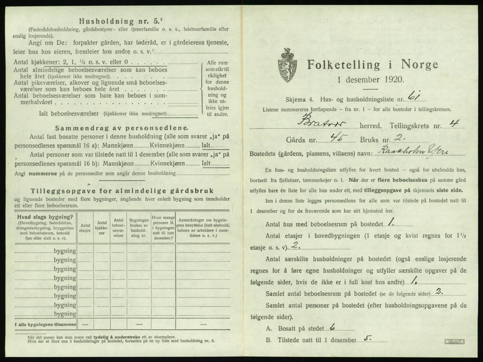 SAT, 1920 census for Brattvær, 1920, p. 310