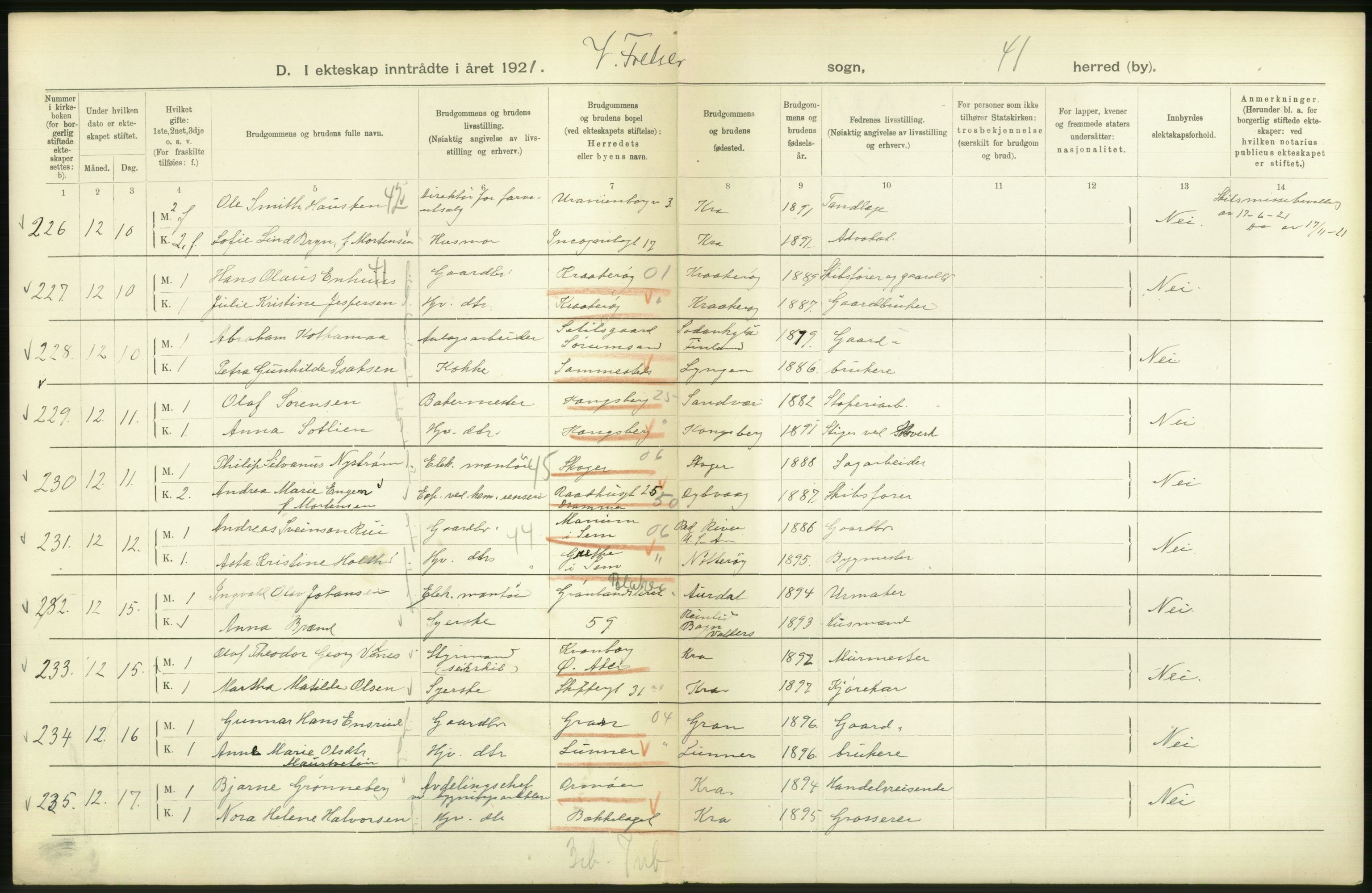 Statistisk sentralbyrå, Sosiodemografiske emner, Befolkning, AV/RA-S-2228/D/Df/Dfc/Dfca/L0011: Kristiania: Gifte, 1921, p. 140