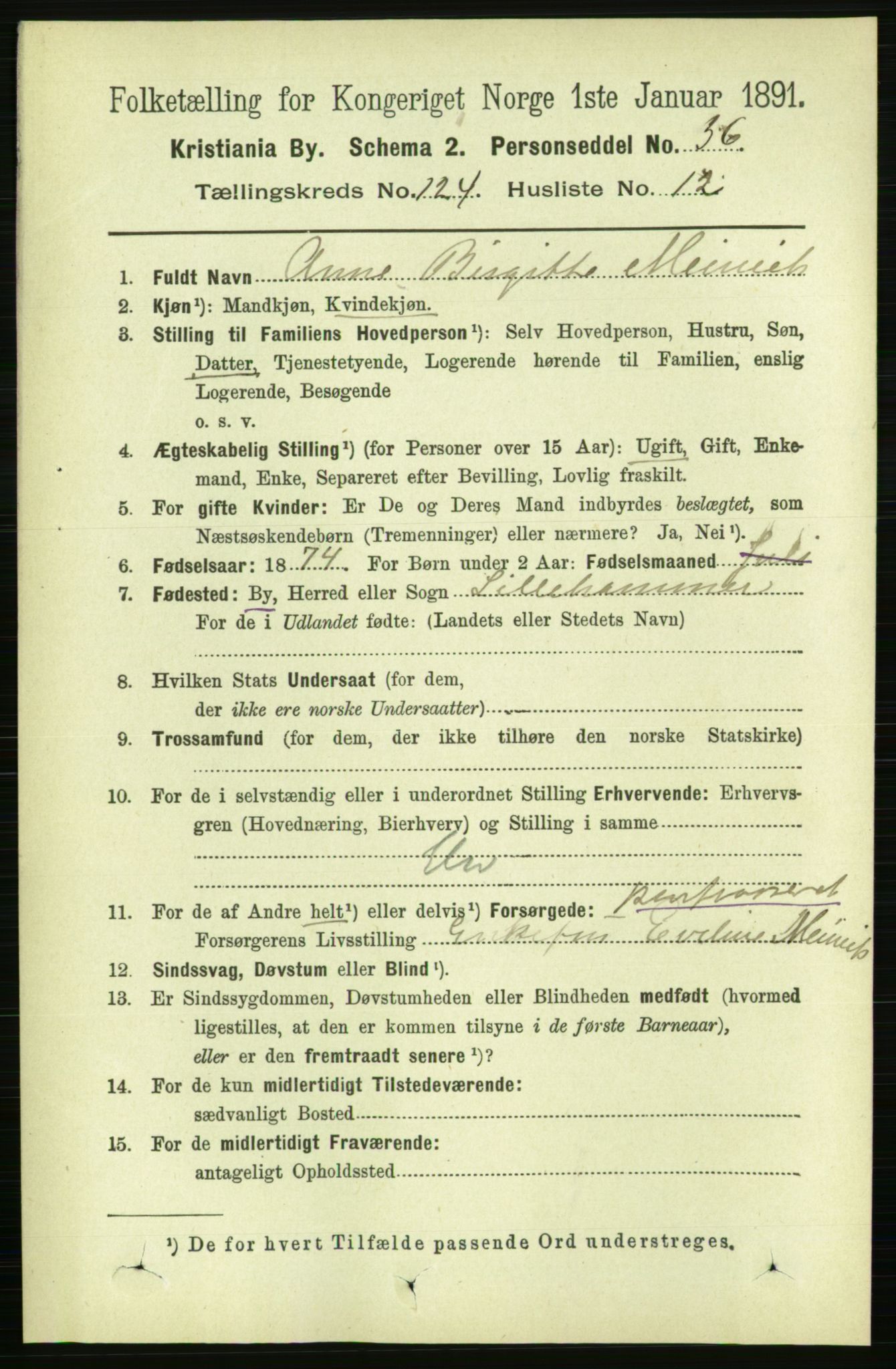 RA, 1891 census for 0301 Kristiania, 1891, p. 65427