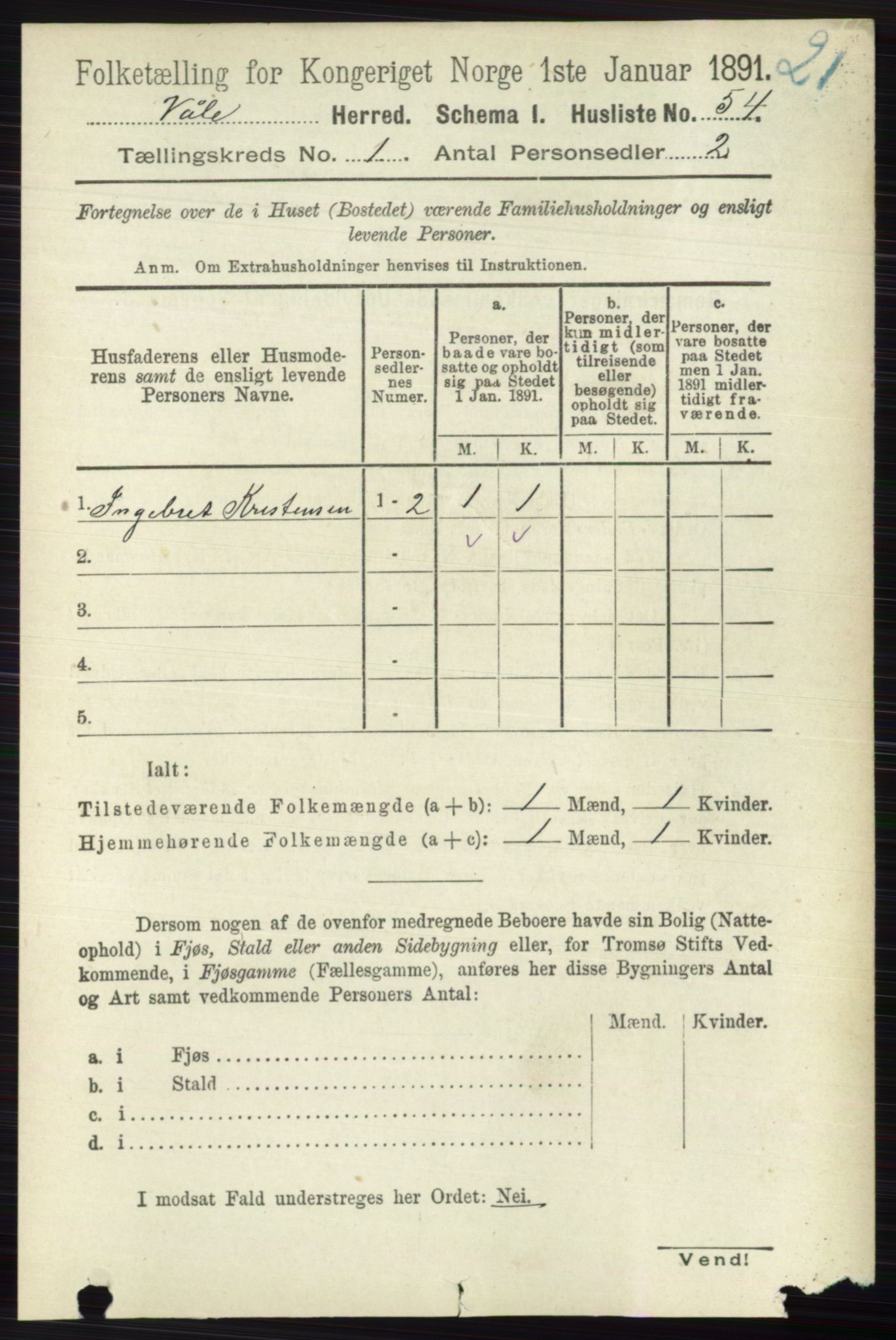 RA, 1891 census for 0716 Våle, 1891, p. 77