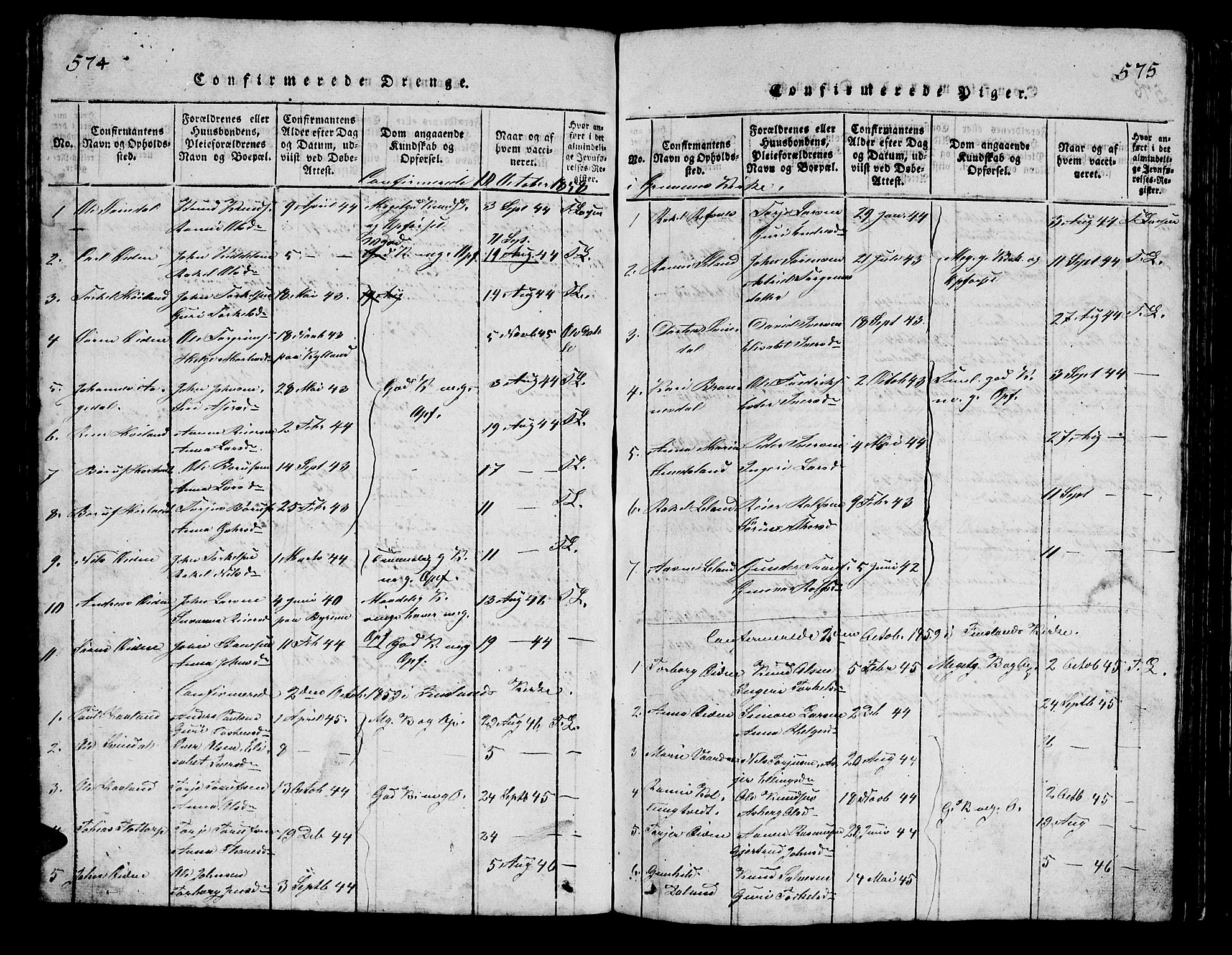 Bjelland sokneprestkontor, AV/SAK-1111-0005/F/Fb/Fbc/L0001: Parish register (copy) no. B 1, 1815-1870, p. 574-575