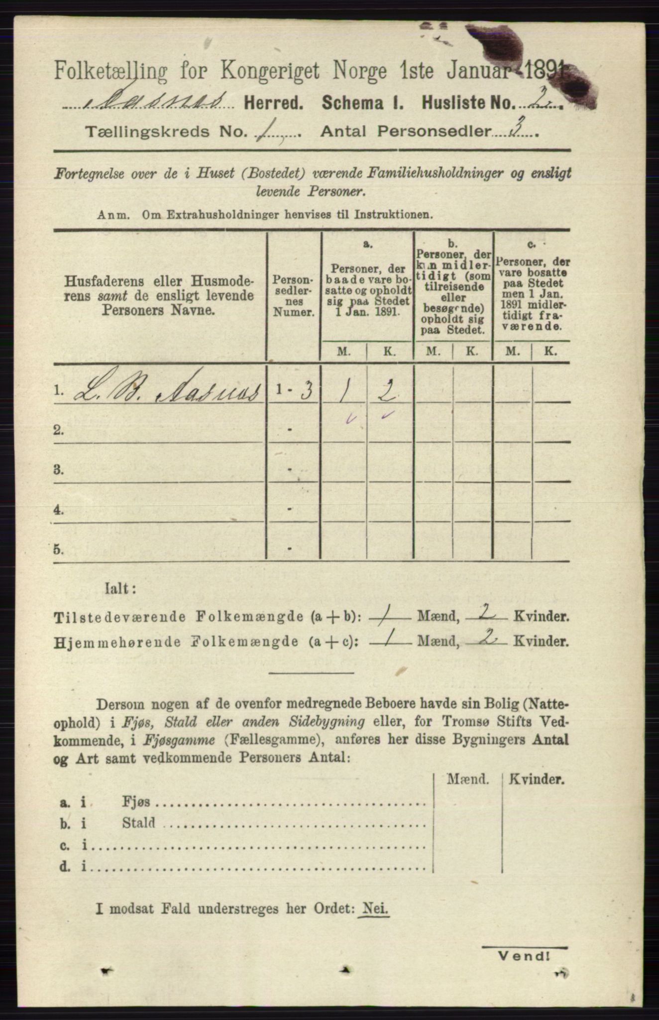 RA, 1891 census for 0425 Åsnes, 1891, p. 33