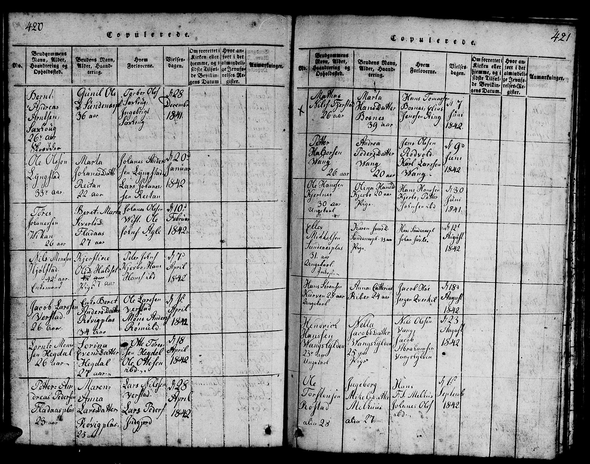 Ministerialprotokoller, klokkerbøker og fødselsregistre - Nord-Trøndelag, SAT/A-1458/730/L0298: Parish register (copy) no. 730C01, 1816-1849, p. 420-421