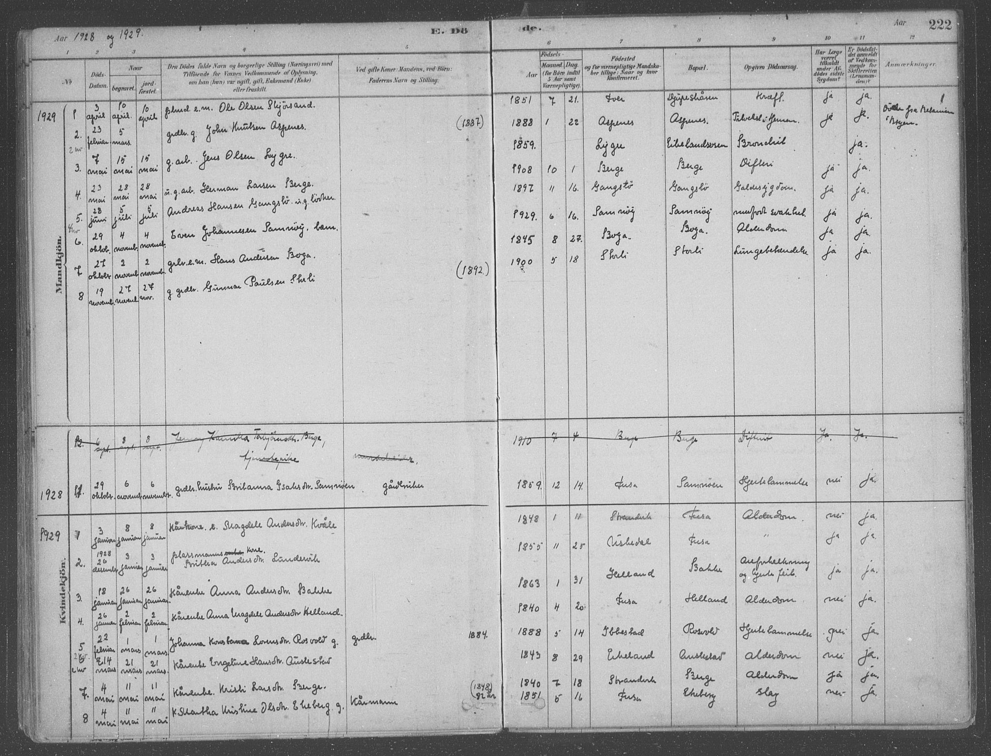 Fusa sokneprestembete, AV/SAB-A-75401/H/Haa: Parish register (official) no. B 1, 1880-1938, p. 222