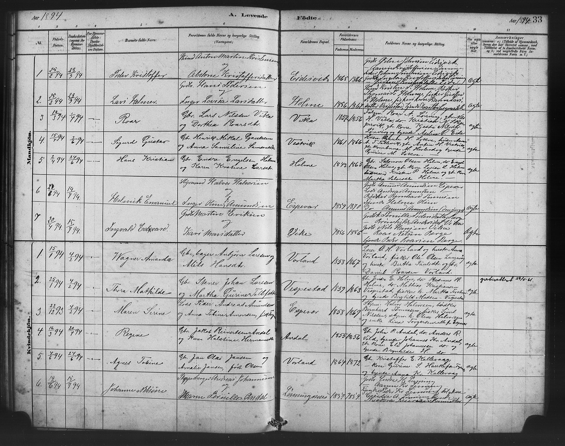 Finnås sokneprestembete, SAB/A-99925/H/Ha/Haa/Haad/L0001: Parish register (official) no. D 1, 1880-1894, p. 33