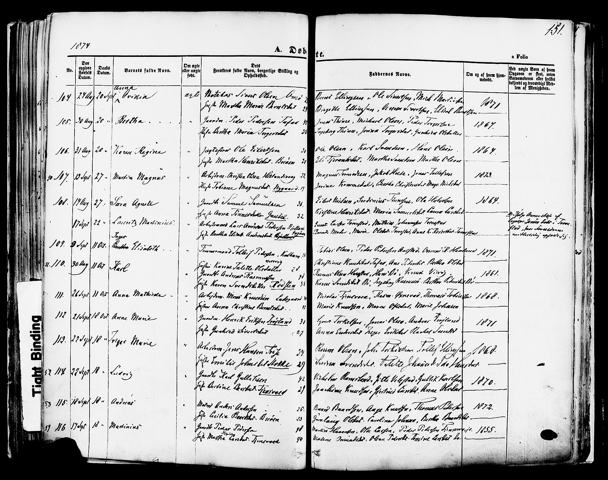 Hetland sokneprestkontor, SAST/A-101826/30/30BA/L0003: Parish register (official) no. A 3, 1862-1876, p. 151