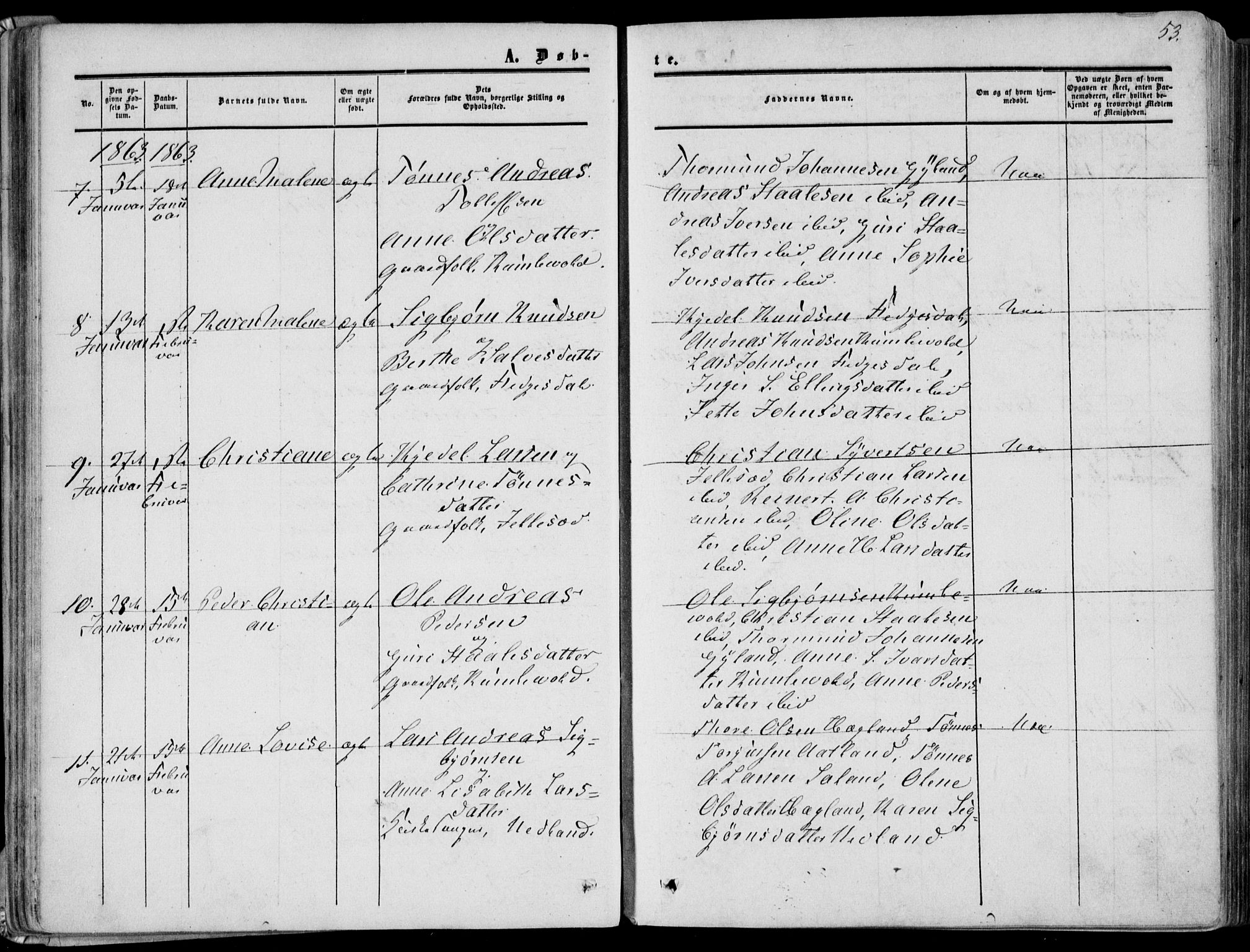 Bakke sokneprestkontor, AV/SAK-1111-0002/F/Fa/Fab/L0002: Parish register (official) no. A 2, 1855-1884, p. 53