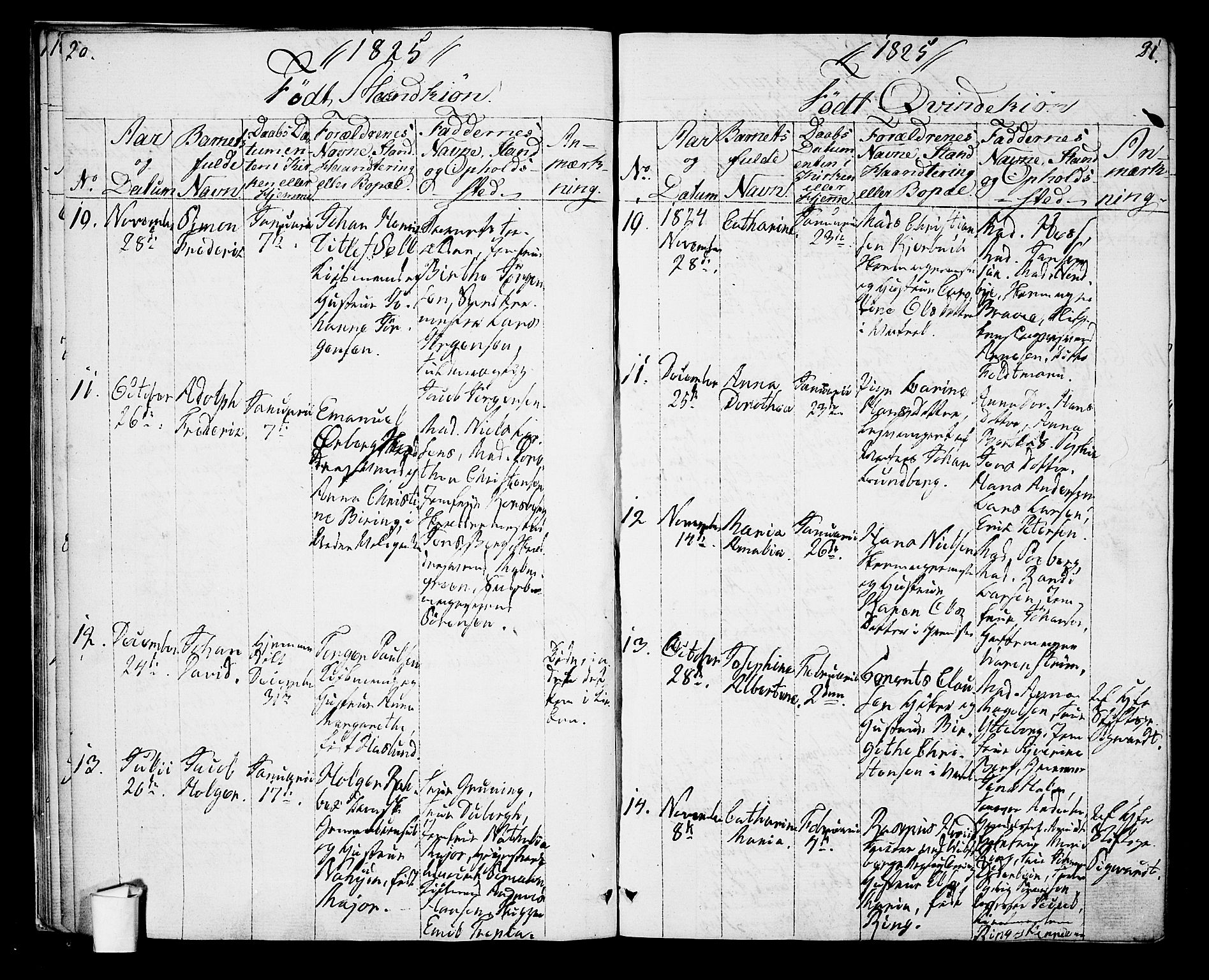 Oslo domkirke Kirkebøker, AV/SAO-A-10752/G/Ga/L0003: Parish register (copy) no. 3, 1823-1825, p. 20-21