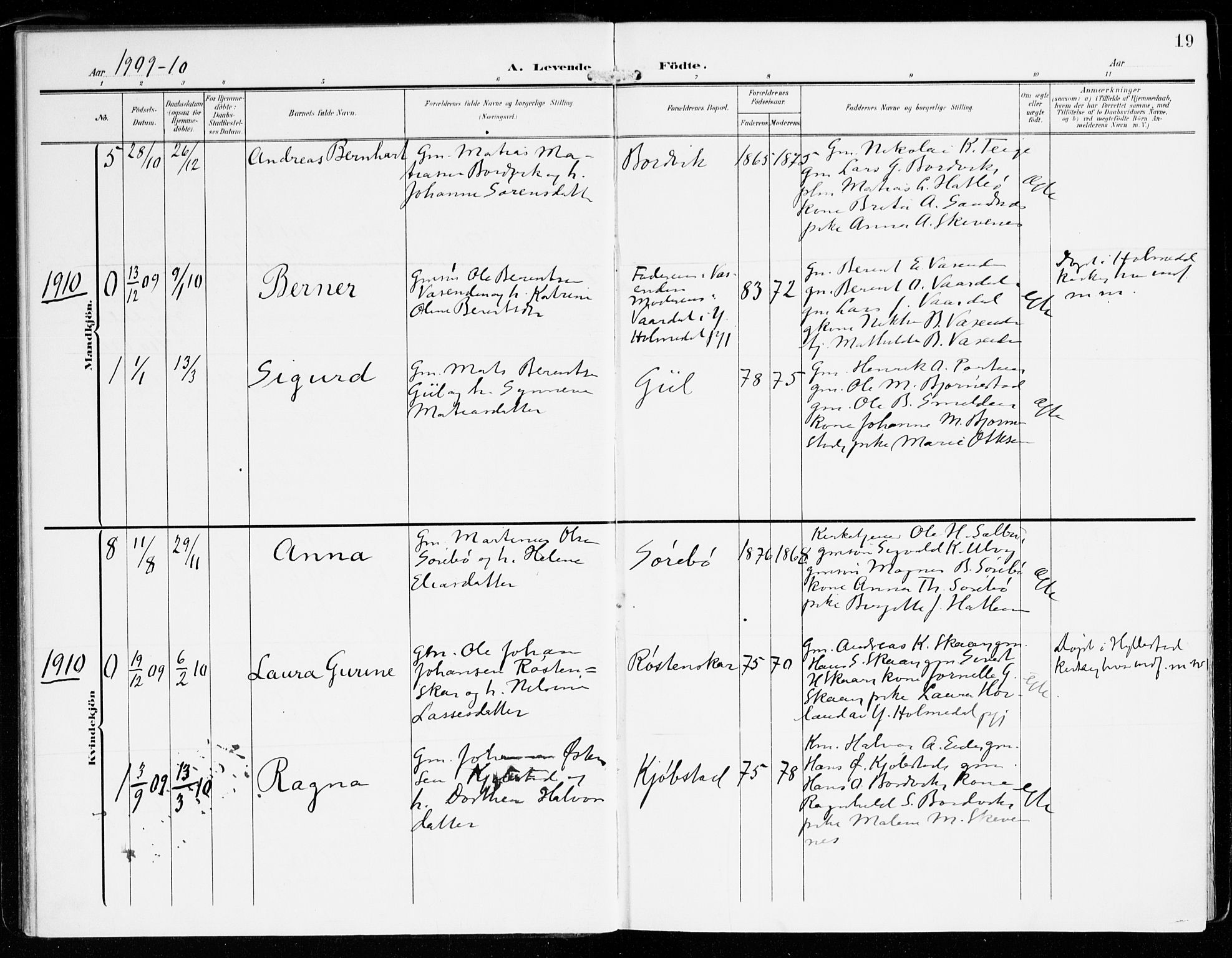 Hyllestad sokneprestembete, SAB/A-80401: Parish register (official) no. D 2, 1905-1919, p. 19